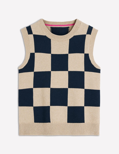 Lucy Cotton Tank-Camel / Navy Check-5