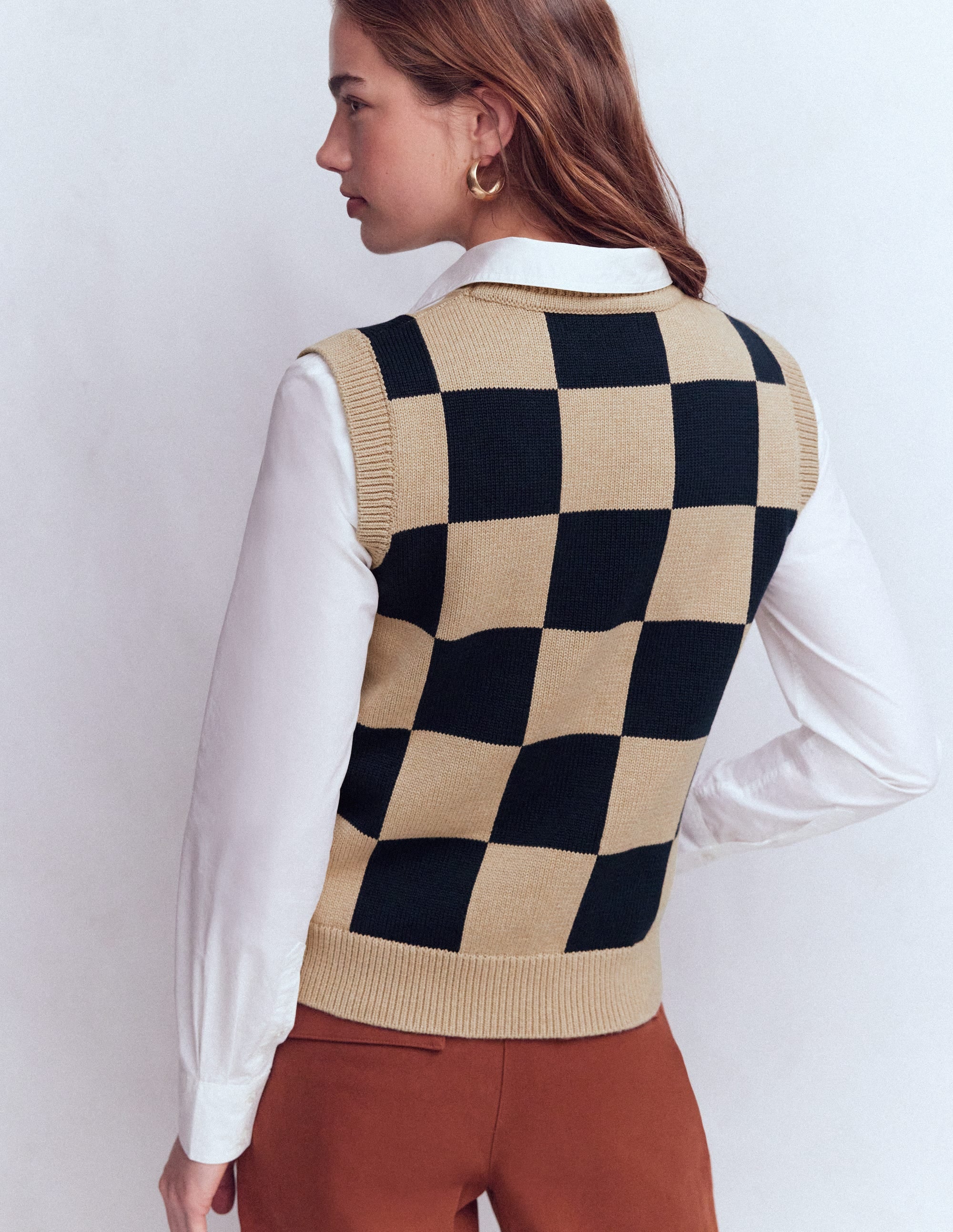 Lucy Cotton Tank-Camel / Navy Check - Image 3