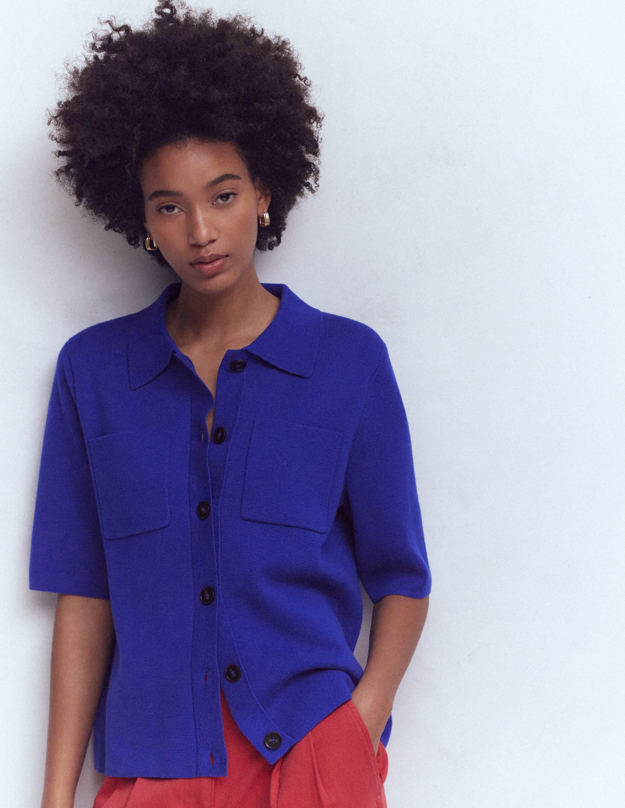 Short Sleeve Knit Shirt-Bright Blue - Image 1