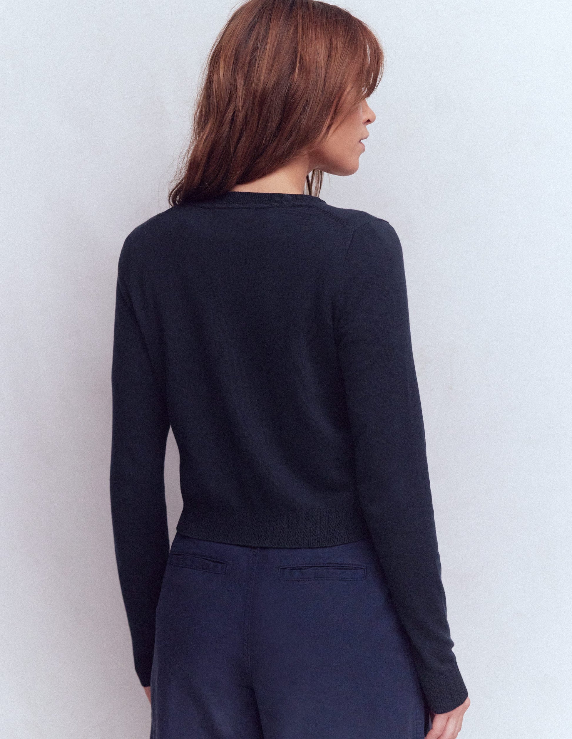 Emilia Cotton Cropped Cardigan-Navy-3