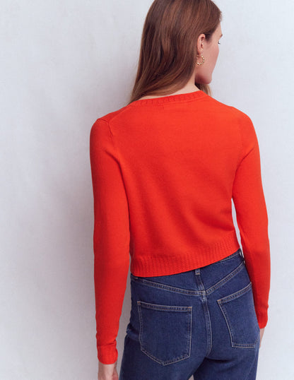 Emilia Cotton Cropped Cardigan-Sunset Orange-3