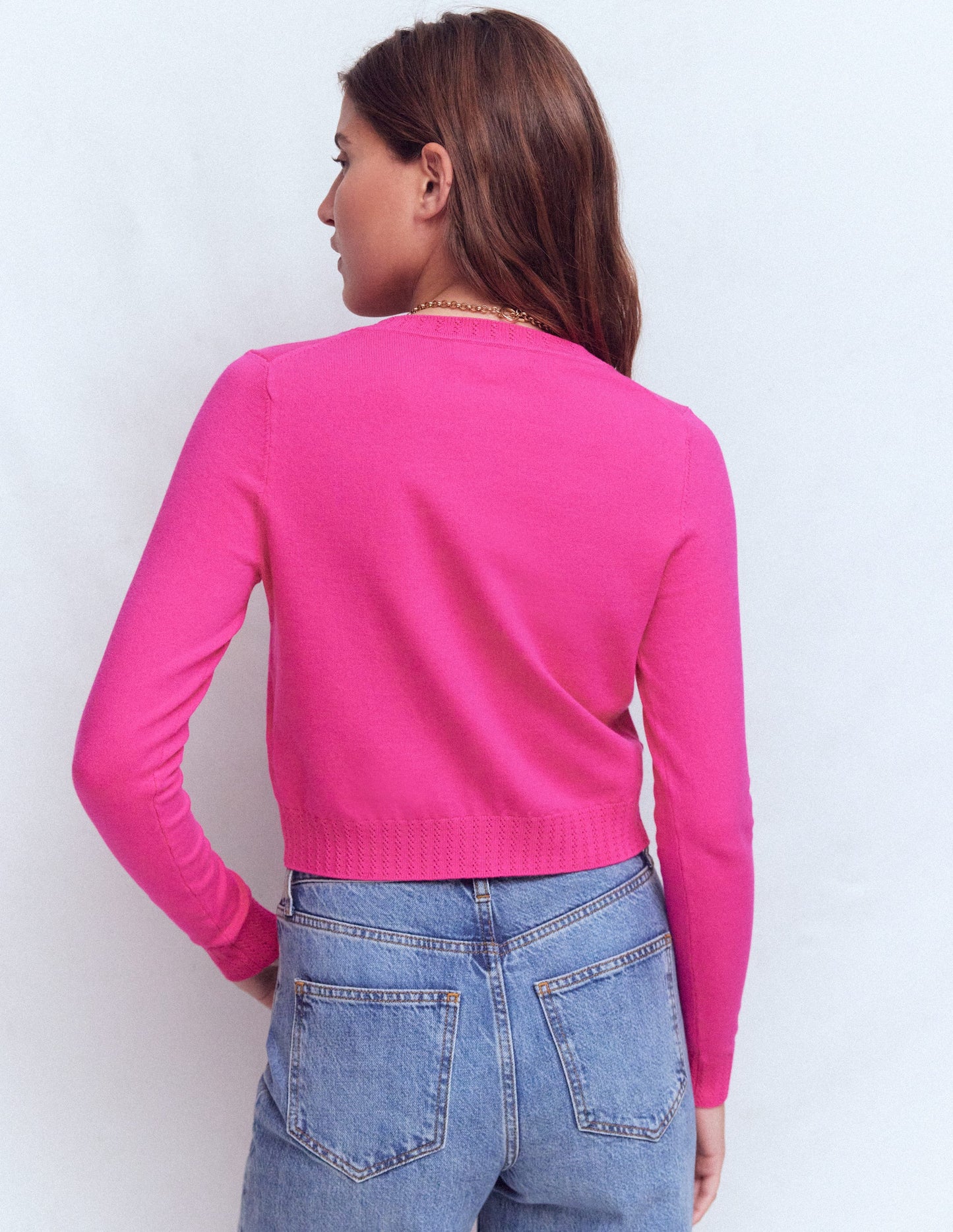 Emilia Cotton Cropped Cardigan-Pink Peony