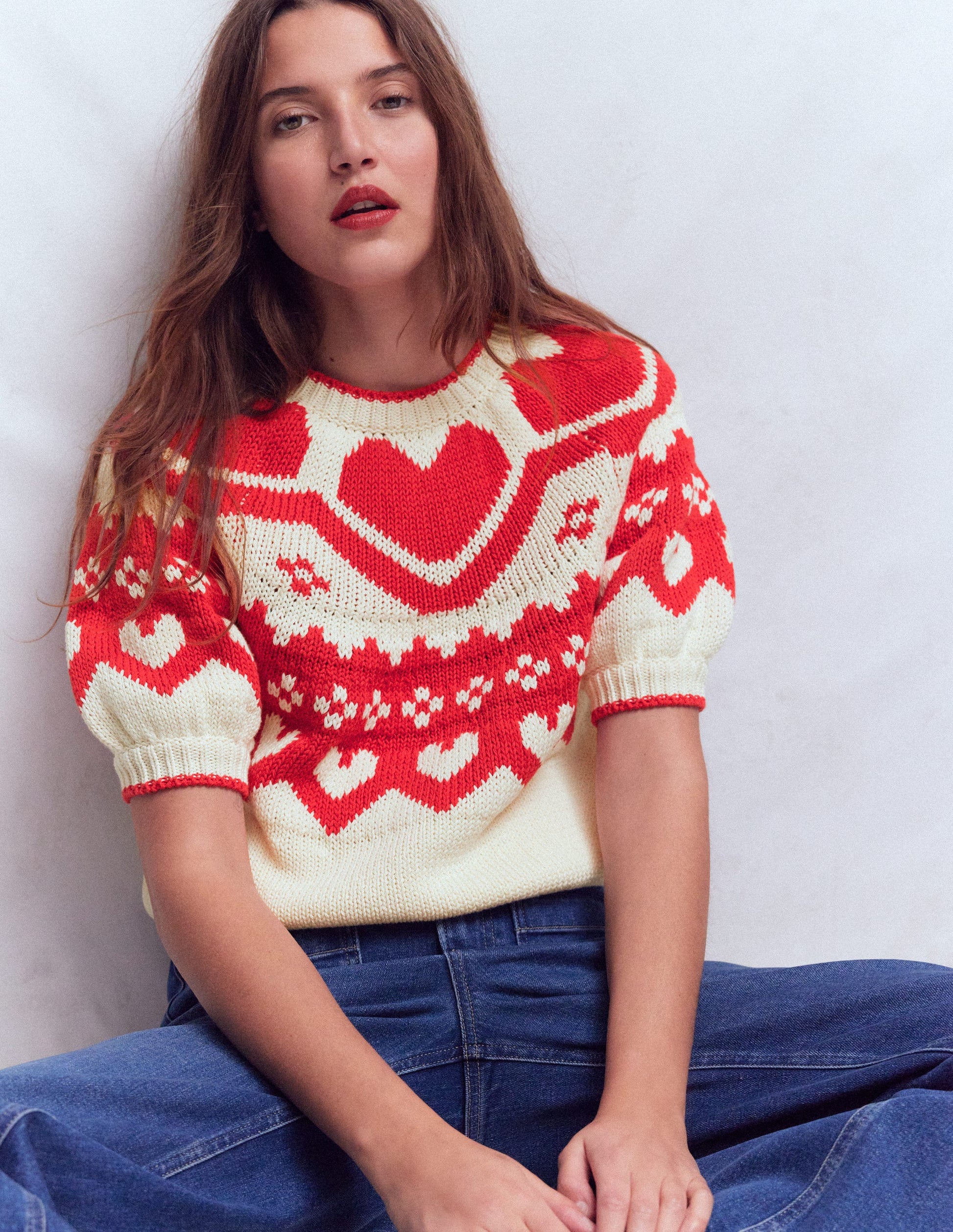 Margot Puff Sleeve T-Shirt-Warm Ivory Hearts-2