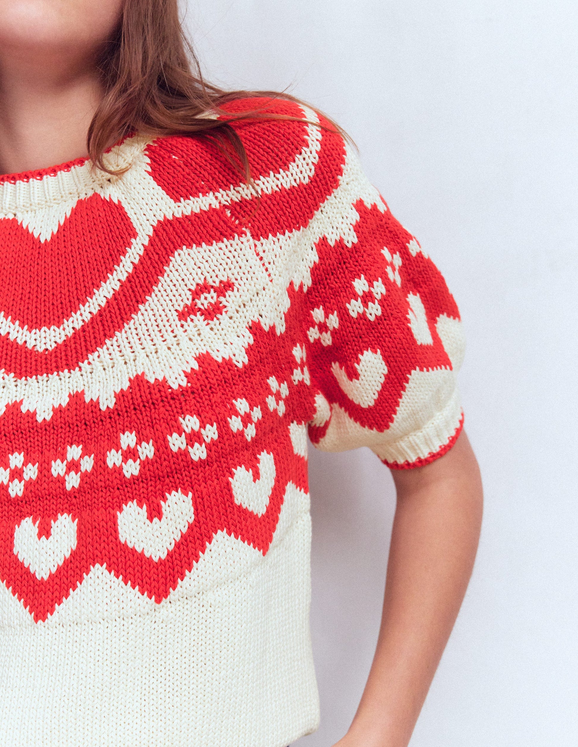 Margot Puff Sleeve T-Shirt-Warm Ivory Hearts-3