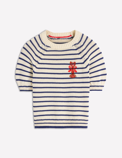 Margot Puff Sleeve T-Shirt-Ivory/ Navy Lobster-7