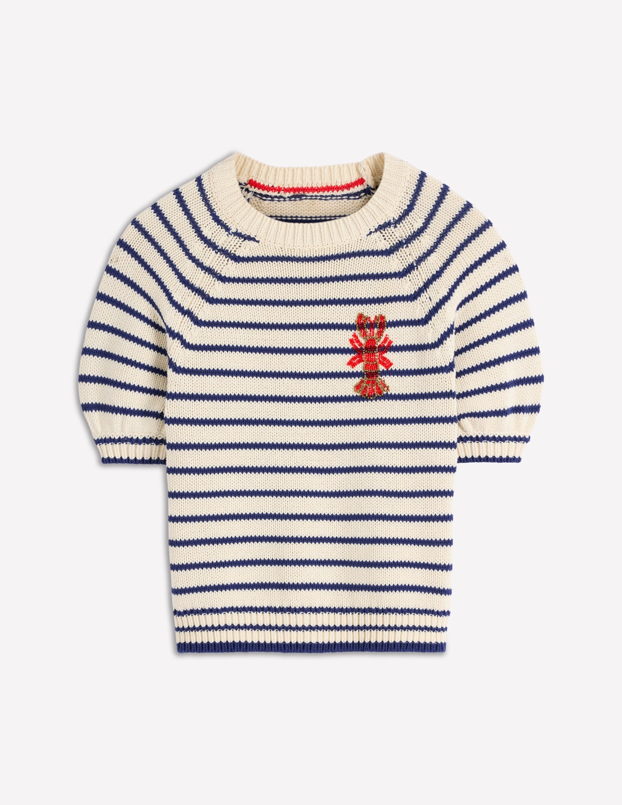 Margot Puff Sleeve T-Shirt-Ivory/ Navy Lobster - Image 7
