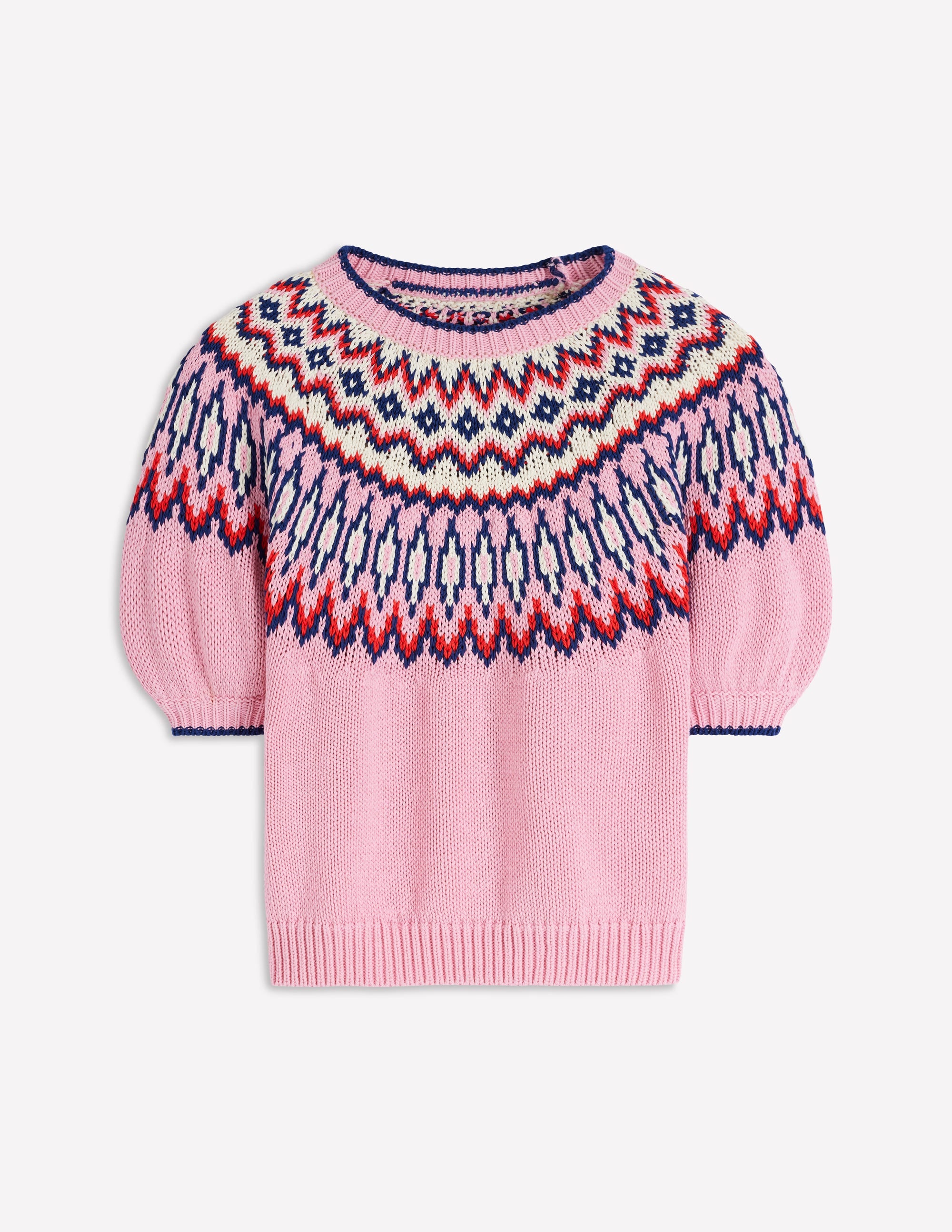 Margot Puff Sleeve T-Shirt-Almond Pink Fair Isle - Image 5
