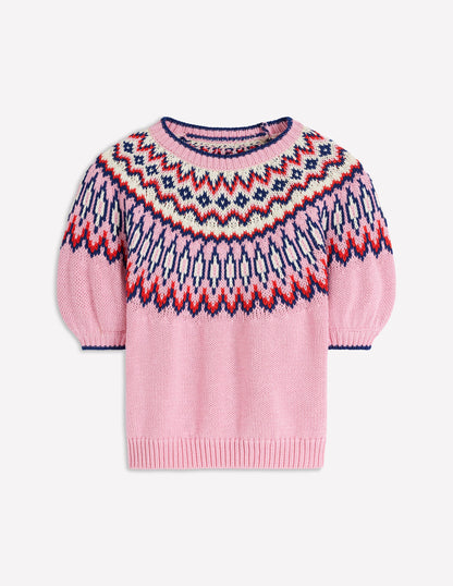 Margot Puff Sleeve T-Shirt-Almond Pink Fair Isle-5