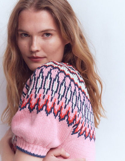 Margot Puff Sleeve T-Shirt-Almond Pink Fair Isle-2