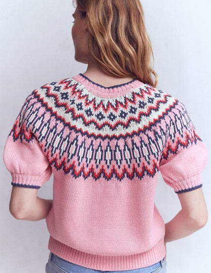 Margot Puff Sleeve T-Shirt-Almond Pink Fair Isle-3