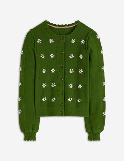 Valeria Crochet Trim Cardigan-Promenade Green , Embroidery-5