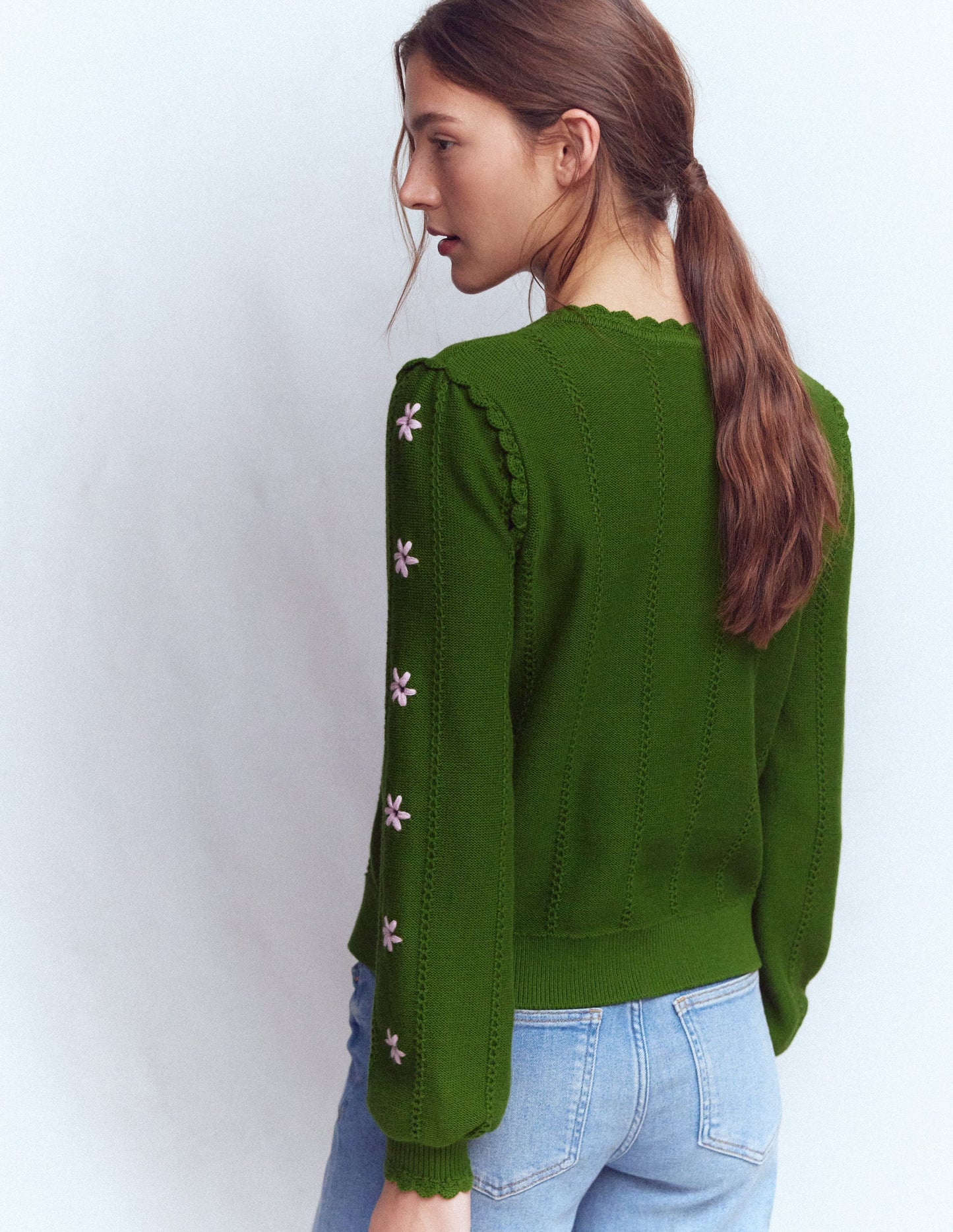 Valeria Crochet Trim Cardigan-Promenade Green , Embroidery