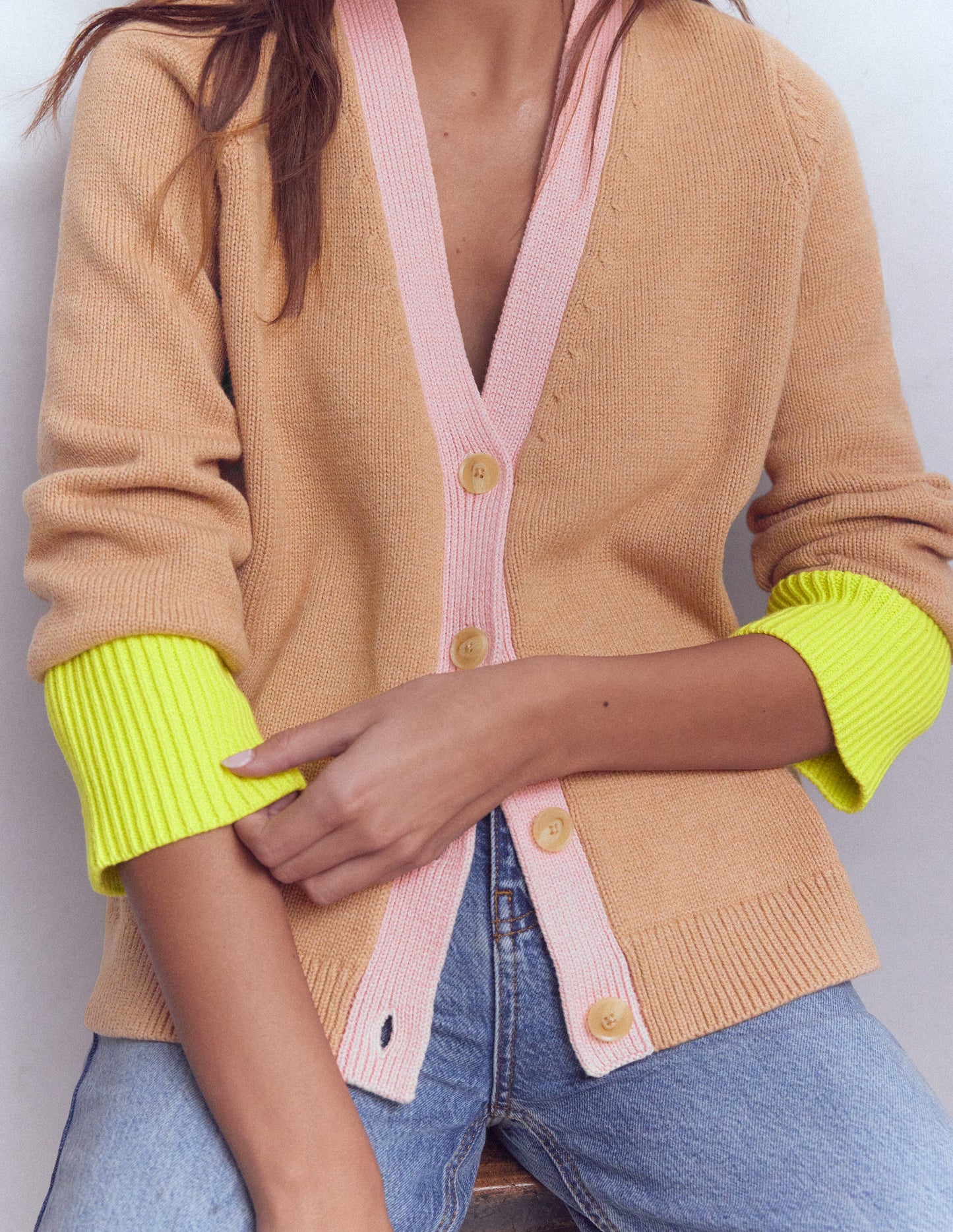 Lucy Relaxed Cotton Cardigan-Camel Melange