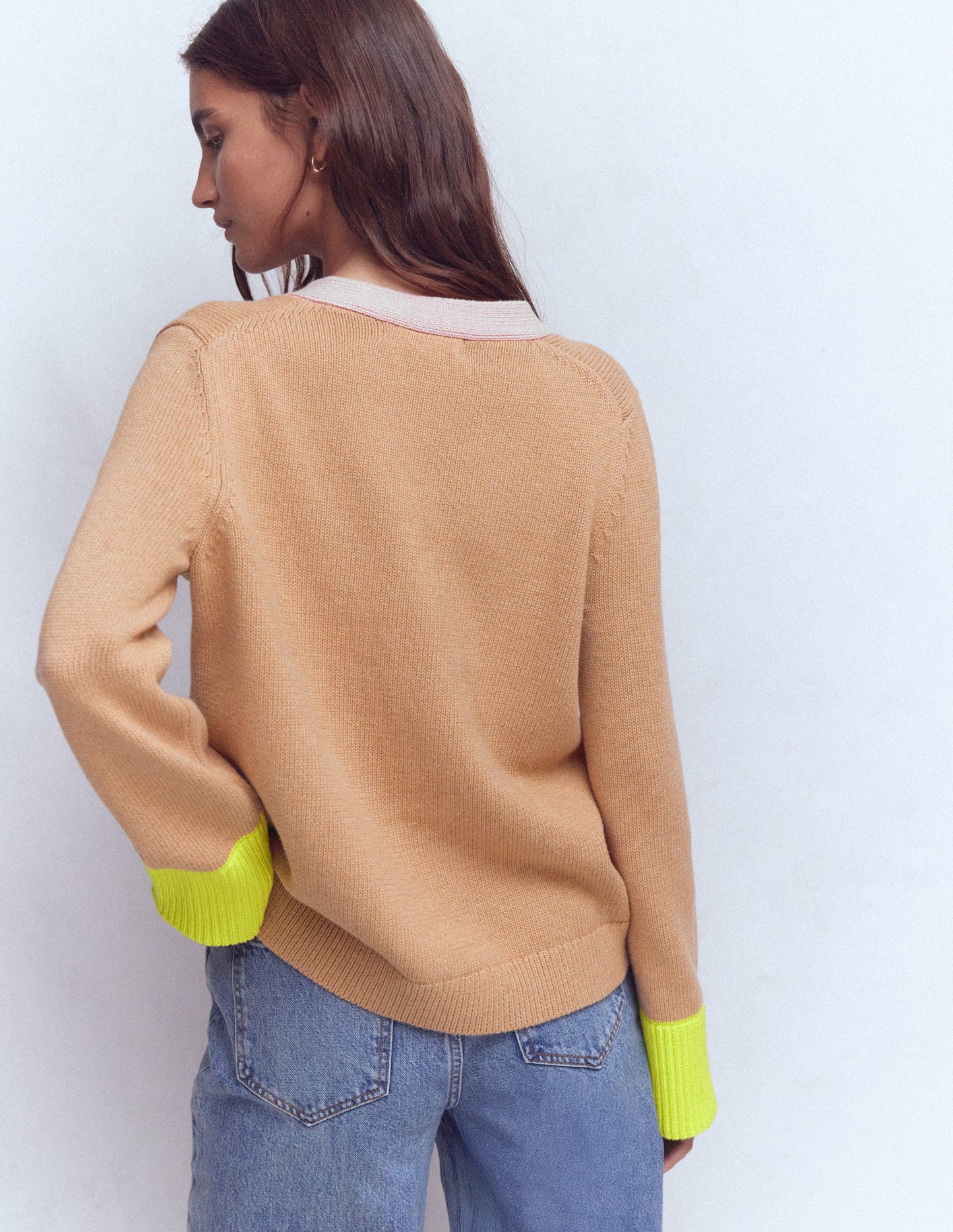 Lucy Relaxed Cotton Cardigan-Camel Melange