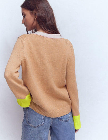 Lucy Relaxed Cotton Cardigan-Camel Melange-3