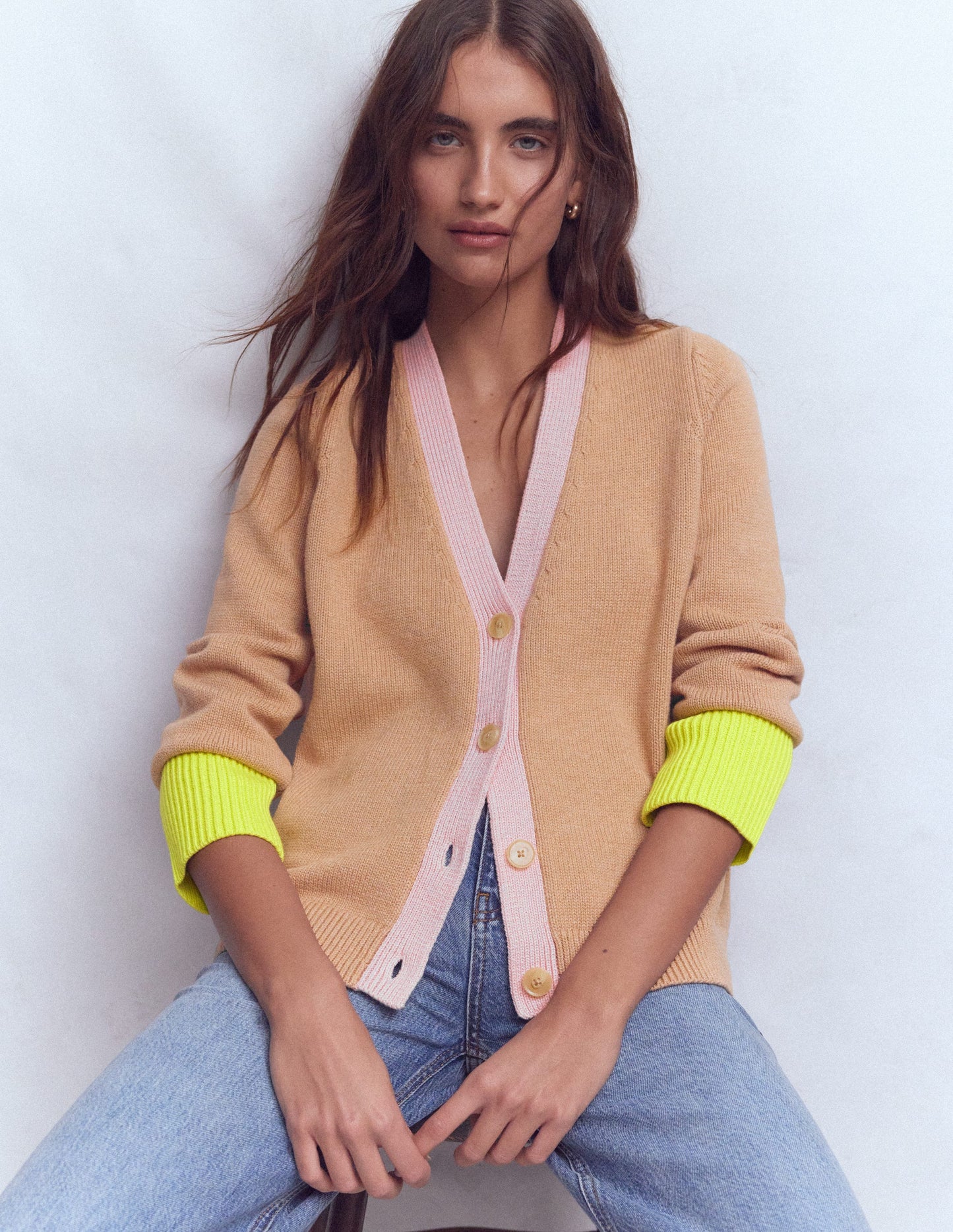 Lucy Relaxed Cotton Cardigan-Camel Melange