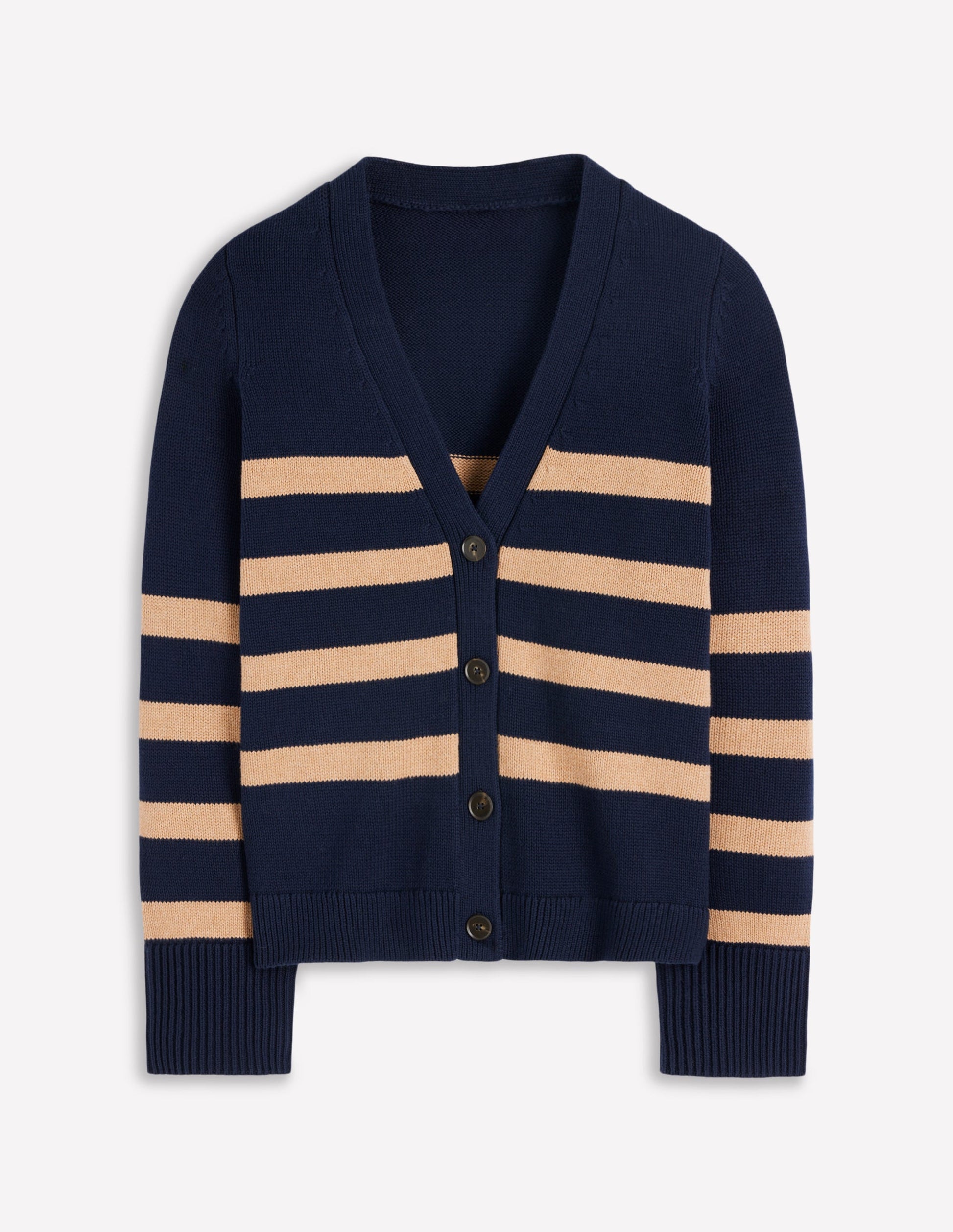 Lucy Relaxed Cotton Cardigan-Navy/ Camel Melange-6