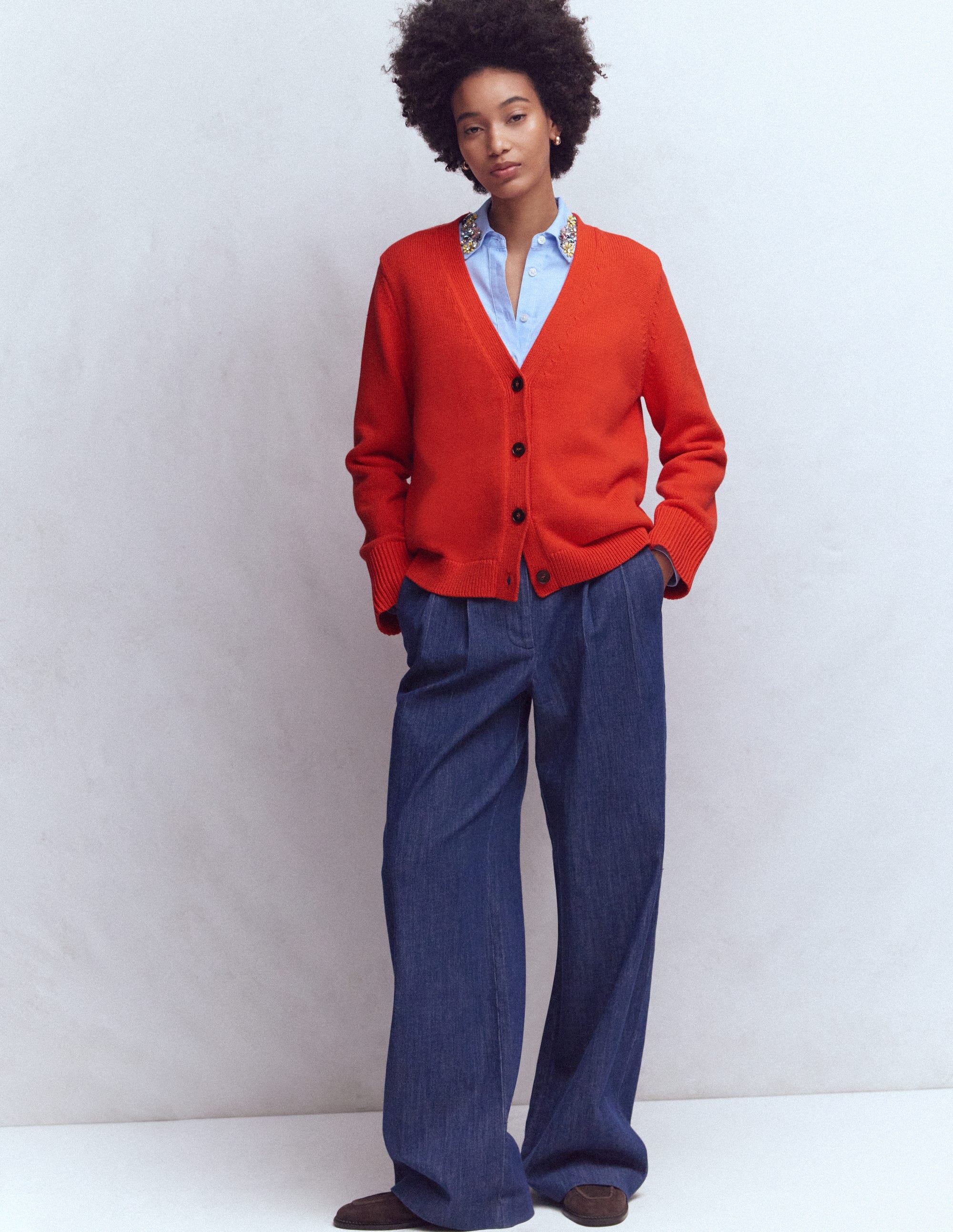 Lucy Relaxed Cotton Cardigan-Bright Orange - Image 1