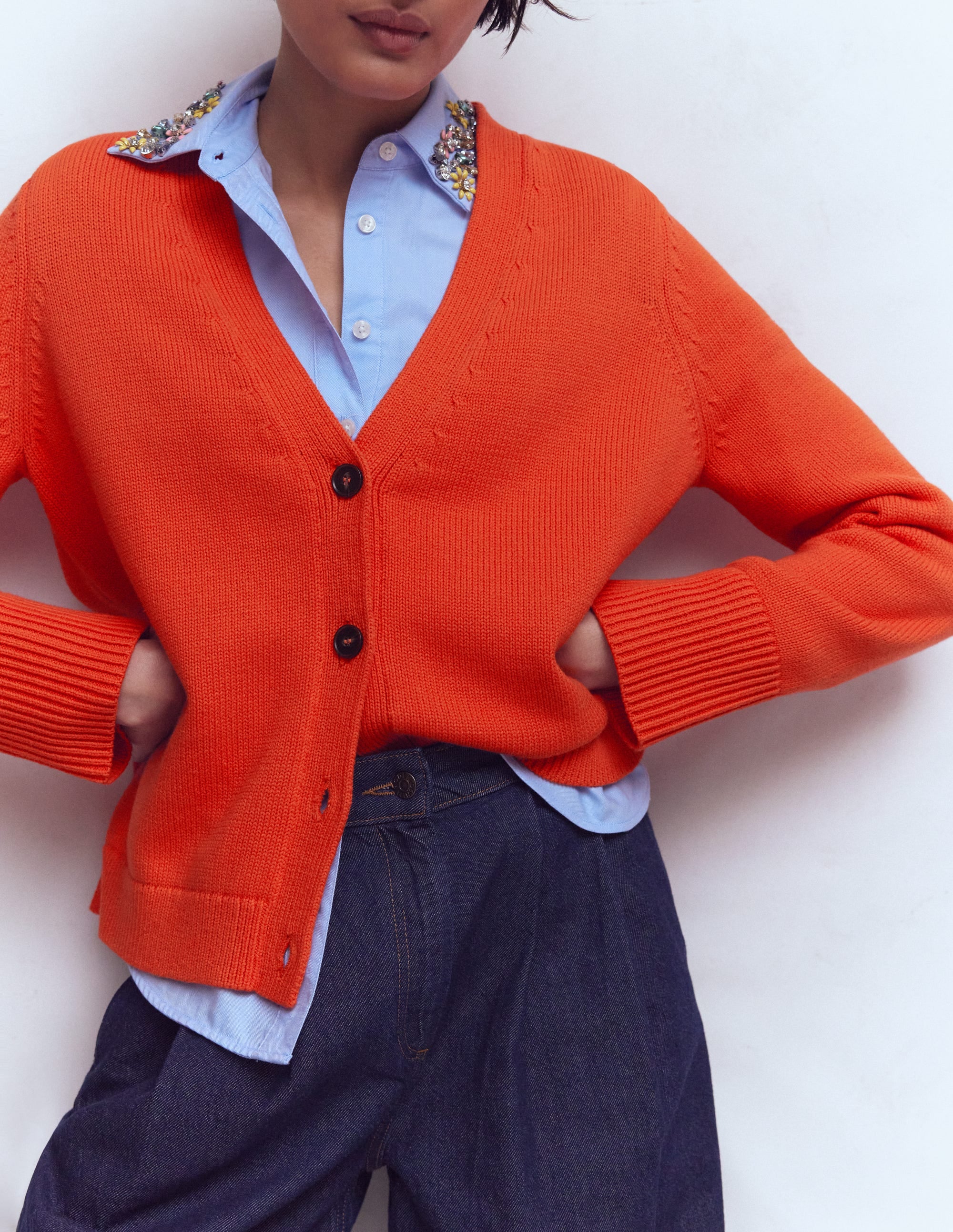 Lucy Relaxed Cotton Cardigan-Bright Orange - Image 2