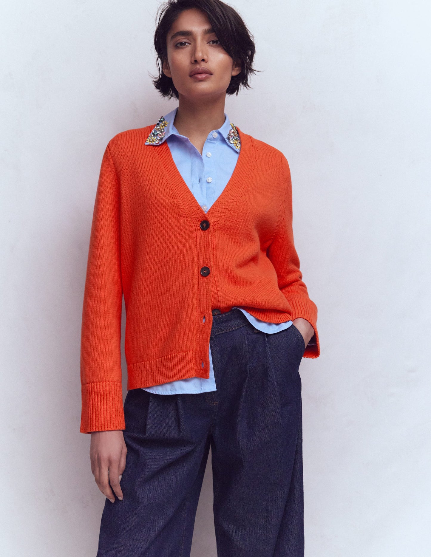 Lucy Relaxed Cotton Cardigan-Bright Orange