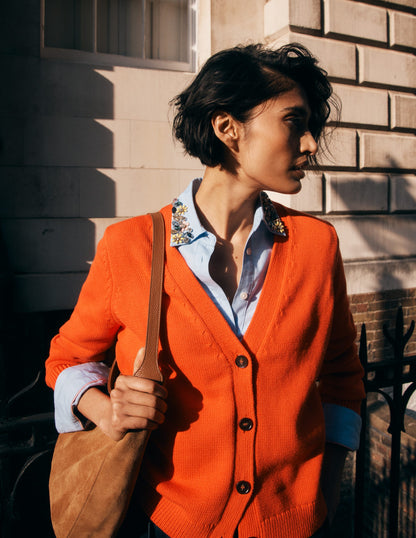 Lucy Relaxed Cotton Cardigan-Bright Orange-1