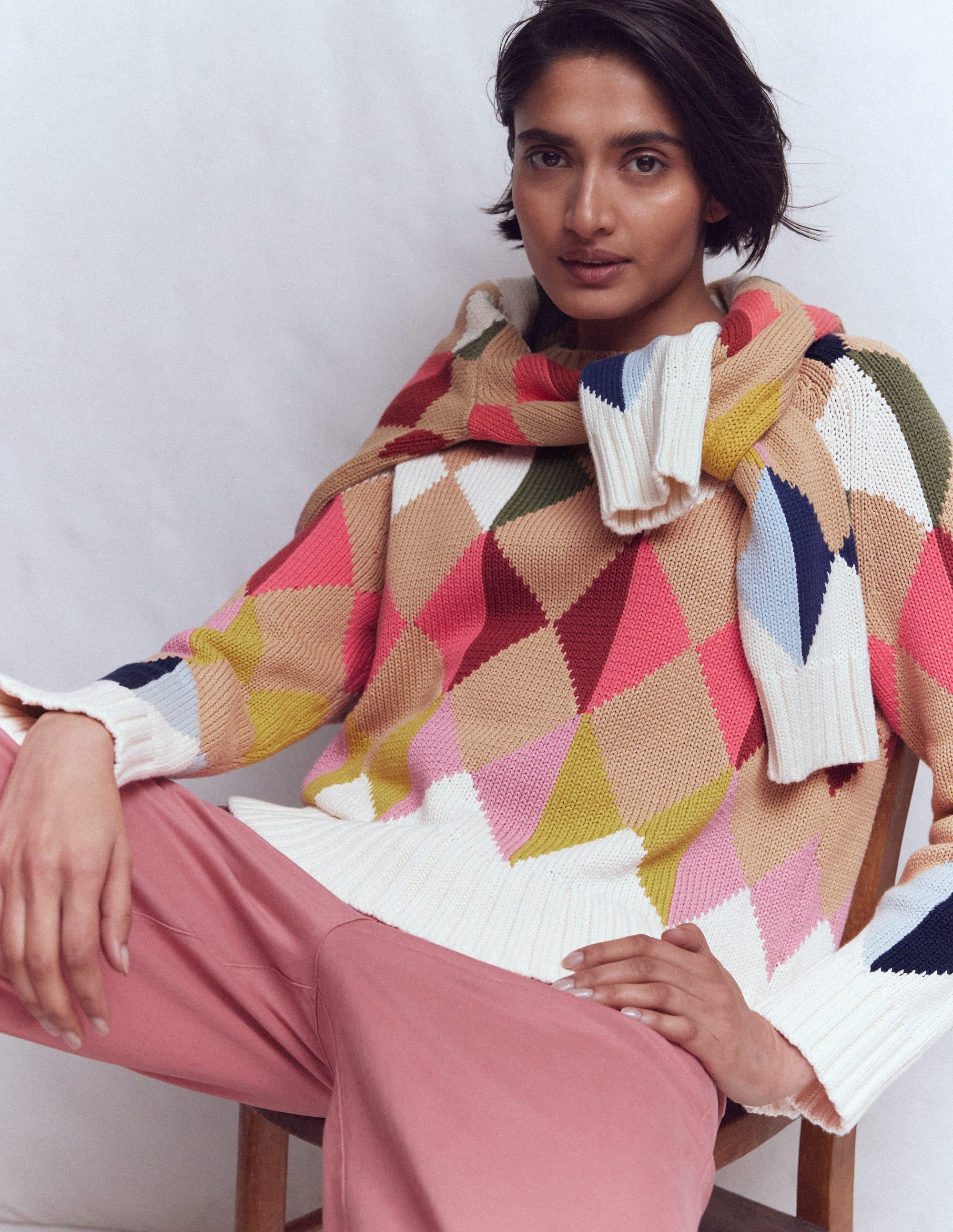 Camilla Cotton Argyle Jumper-Multi Argyle - Image 1