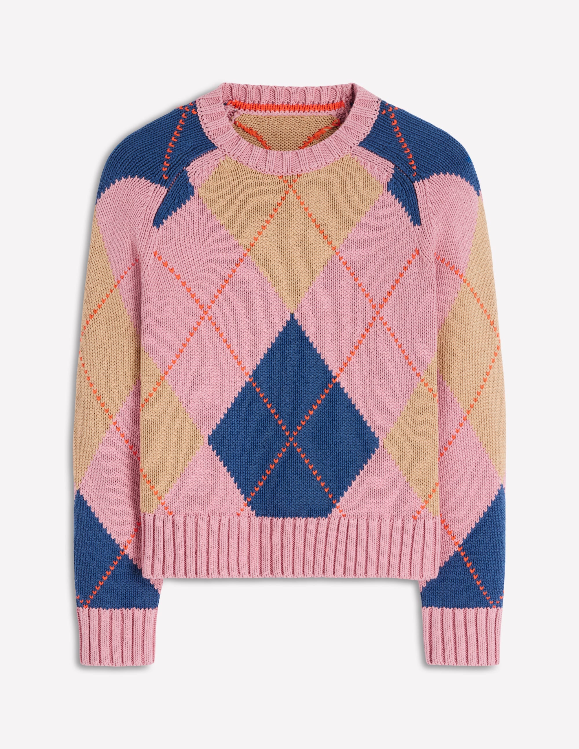 Camilla Cotton Argyle Jumper-Pink Argyle - Image 6