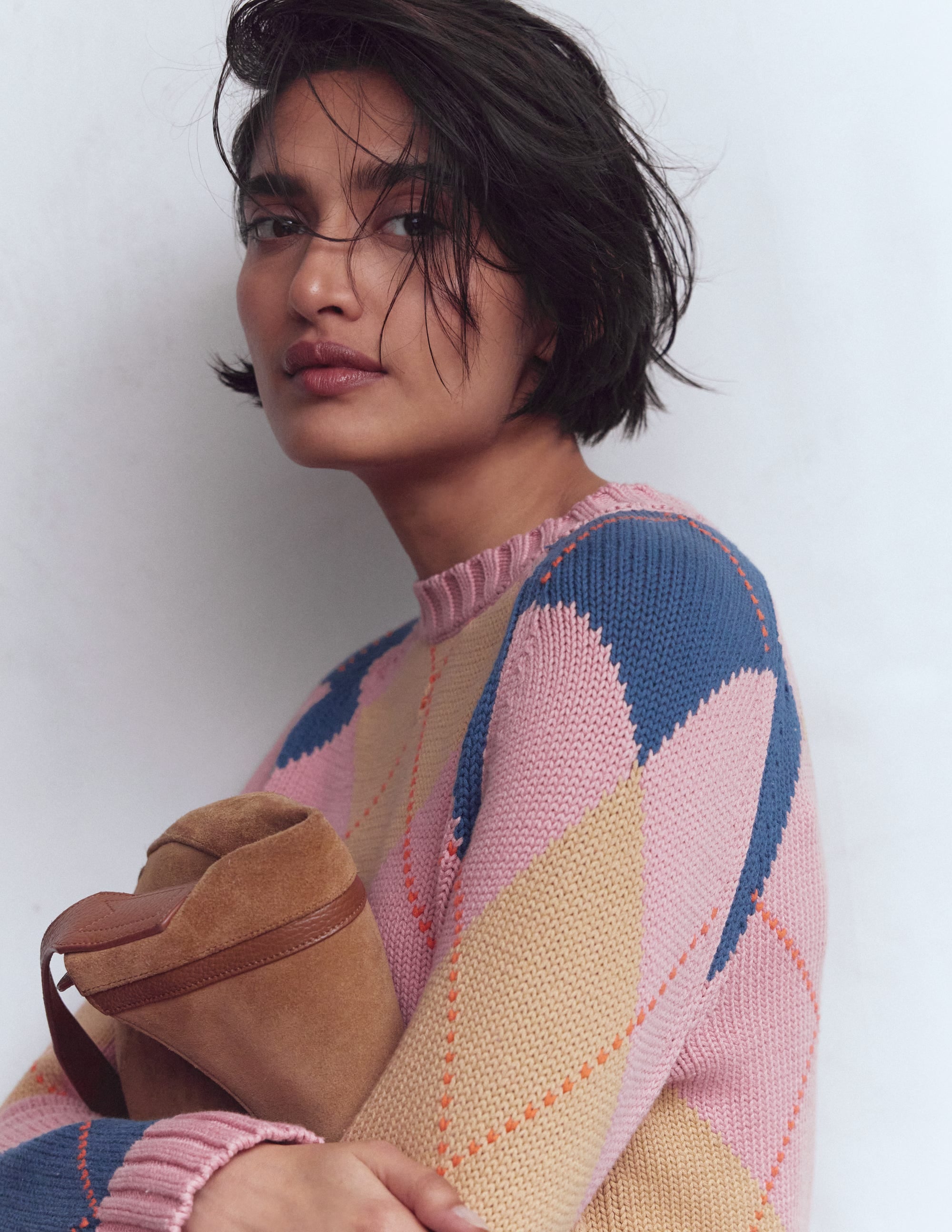Camilla Cotton Argyle Jumper-Pink Argyle - Image 1