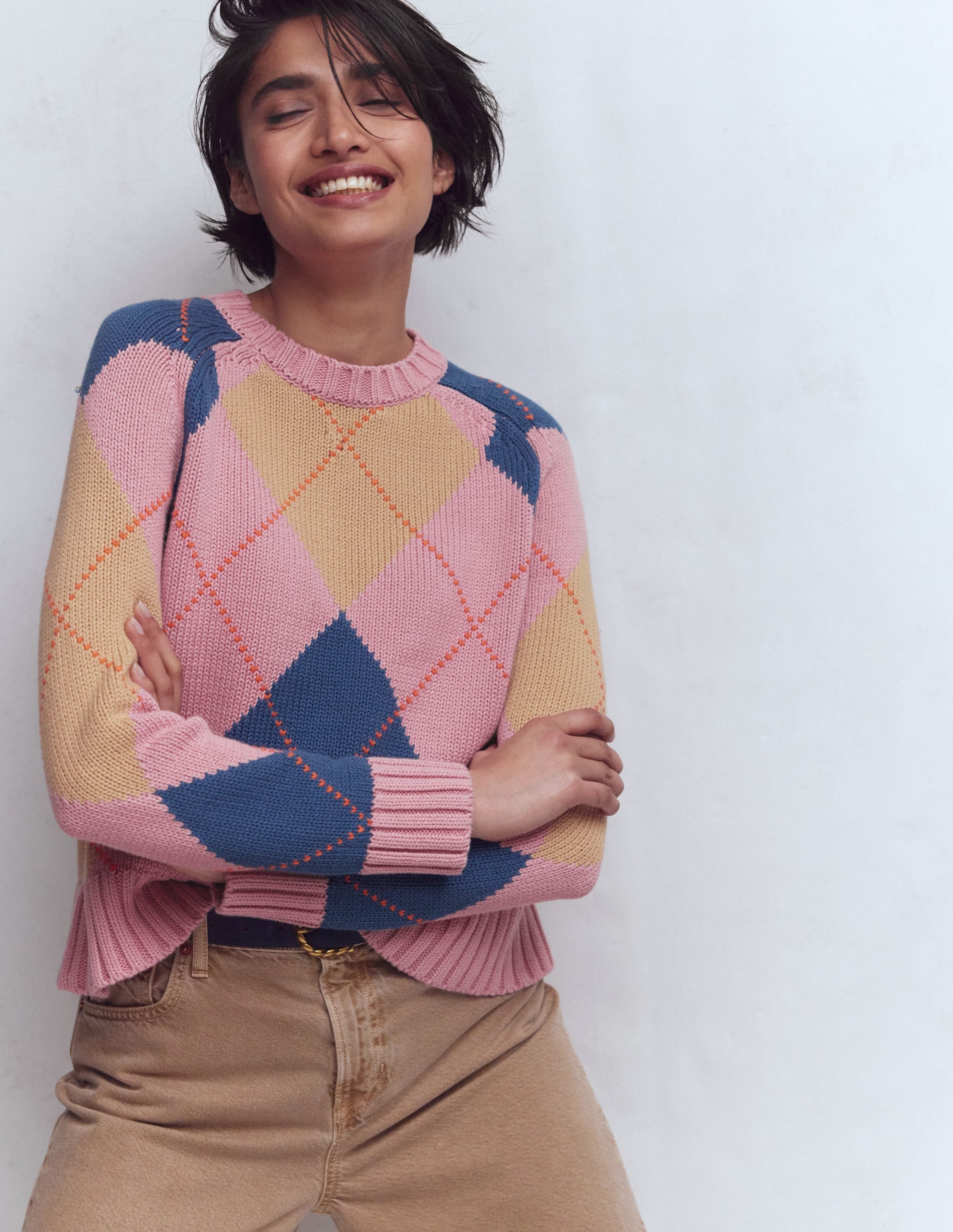 Camilla Cotton Argyle Jumper-Pink Argyle - Image 2
