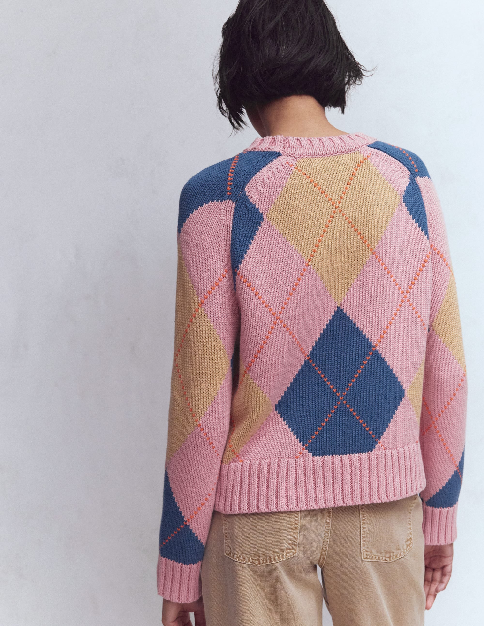 Camilla Cotton Argyle Jumper-Pink Argyle - Image 3