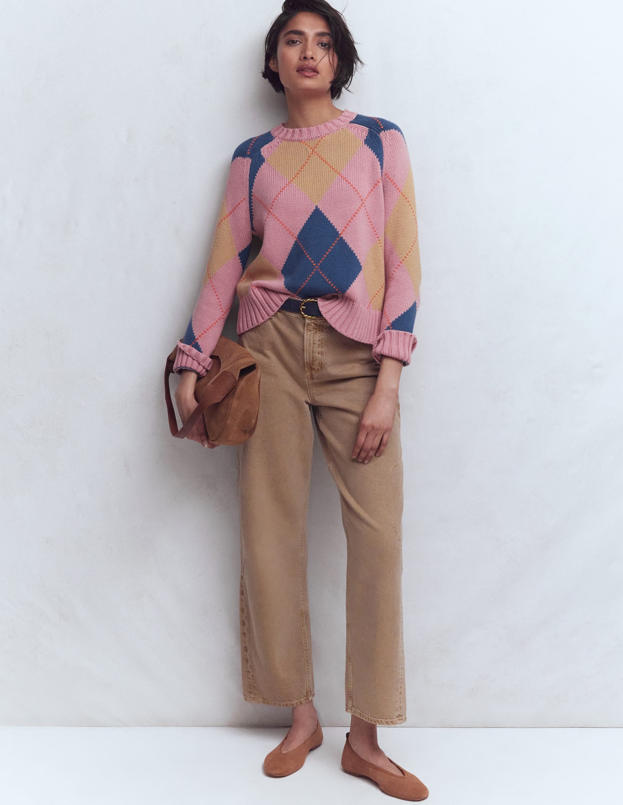 Camilla Cotton Argyle Jumper-Pink Argyle - Image 4