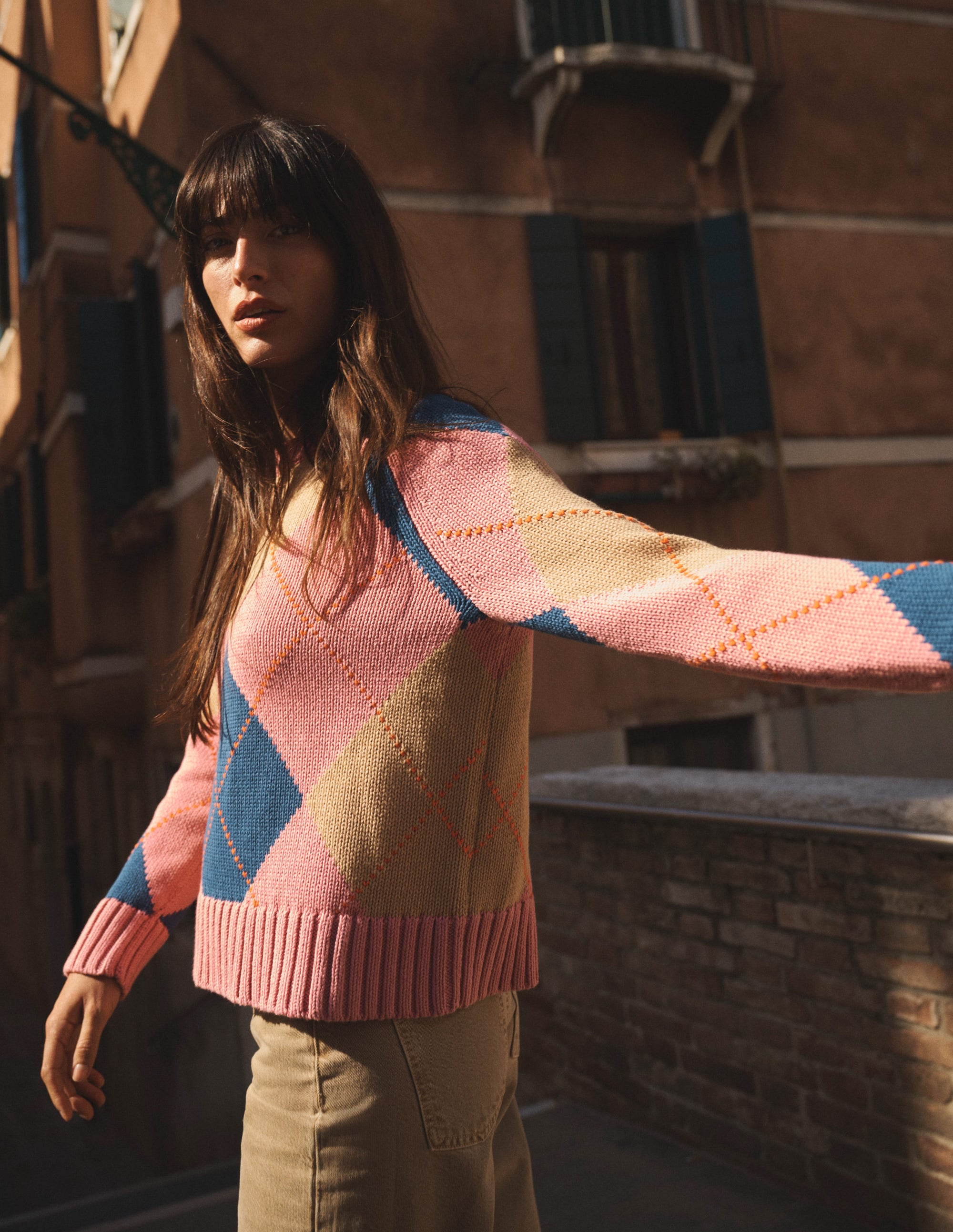 Camilla Cotton Argyle Jumper-Pink Argyle - Image 5