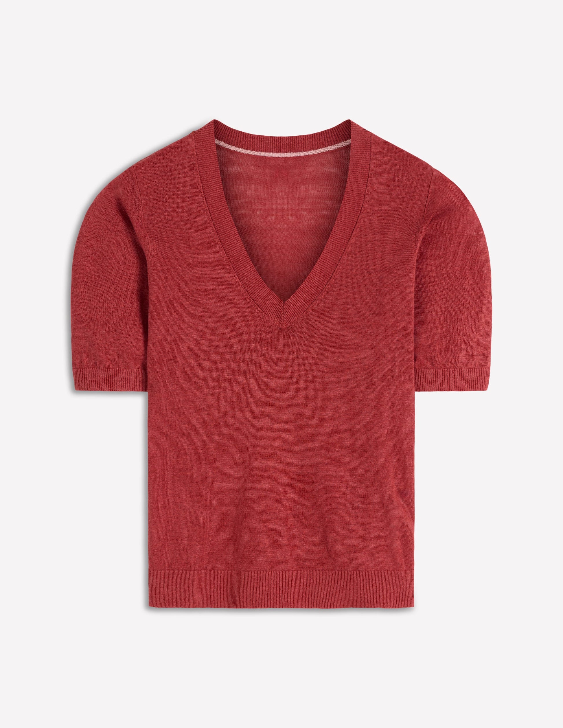 Agnes Linen V Neck T-Shirt-Burnt Orange-5