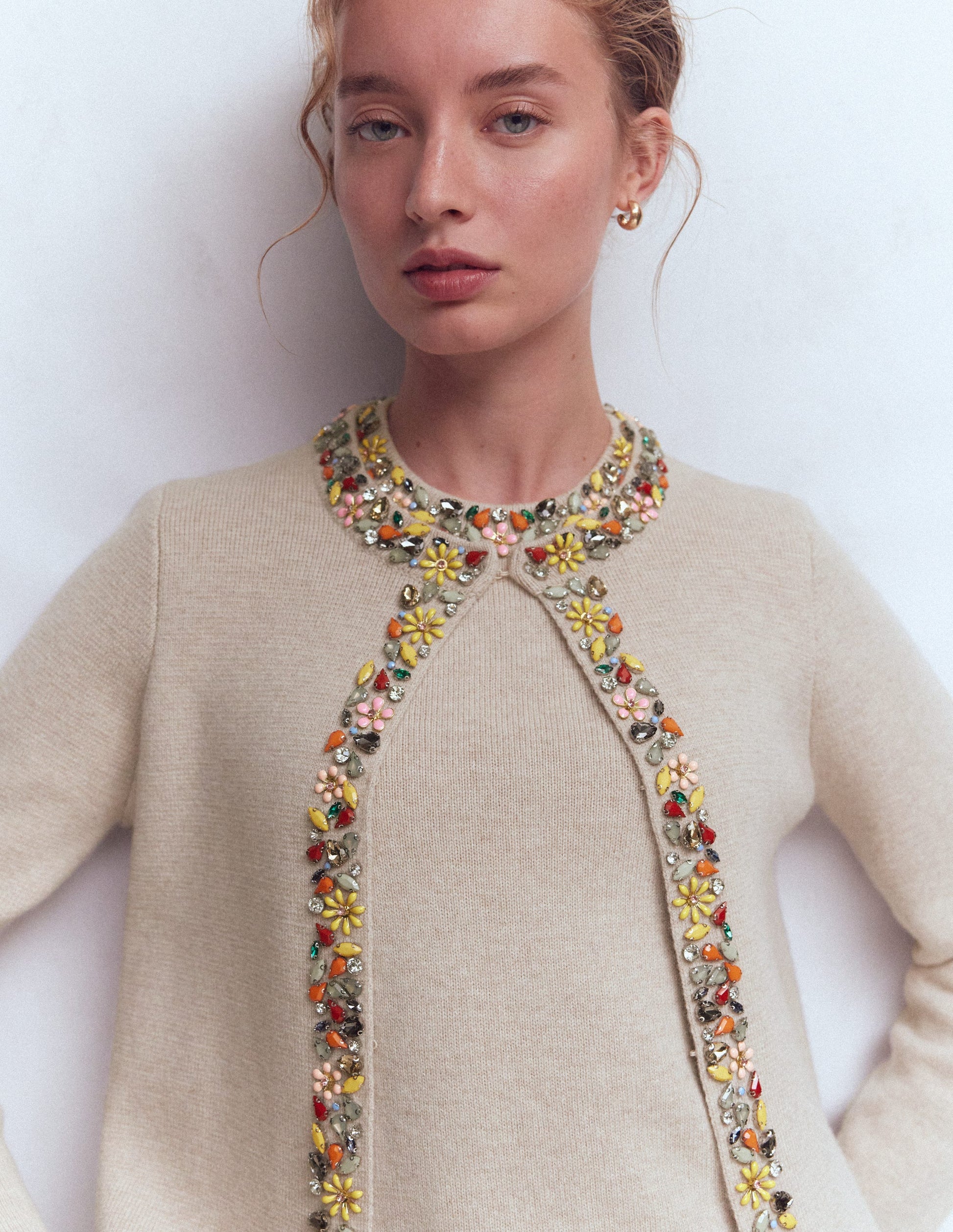 Embellished Crop Cardigan-Chinchilla Melange-3