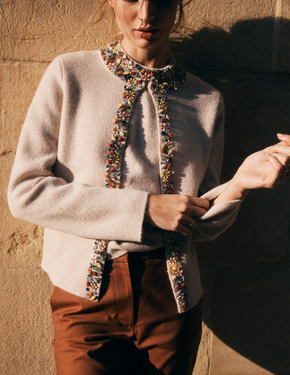 Embellished Crop Cardigan-Chinchilla Melange-1