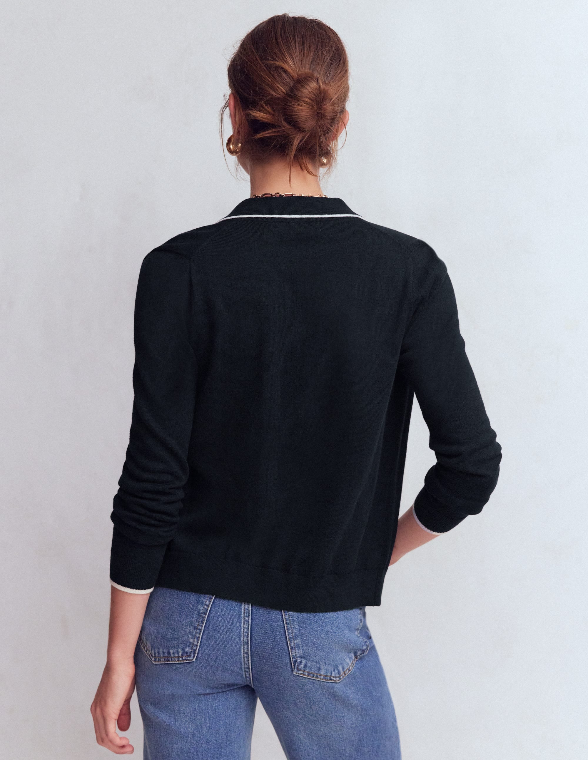 Liz Knitted Collared Cardigan-Navy - Image 3