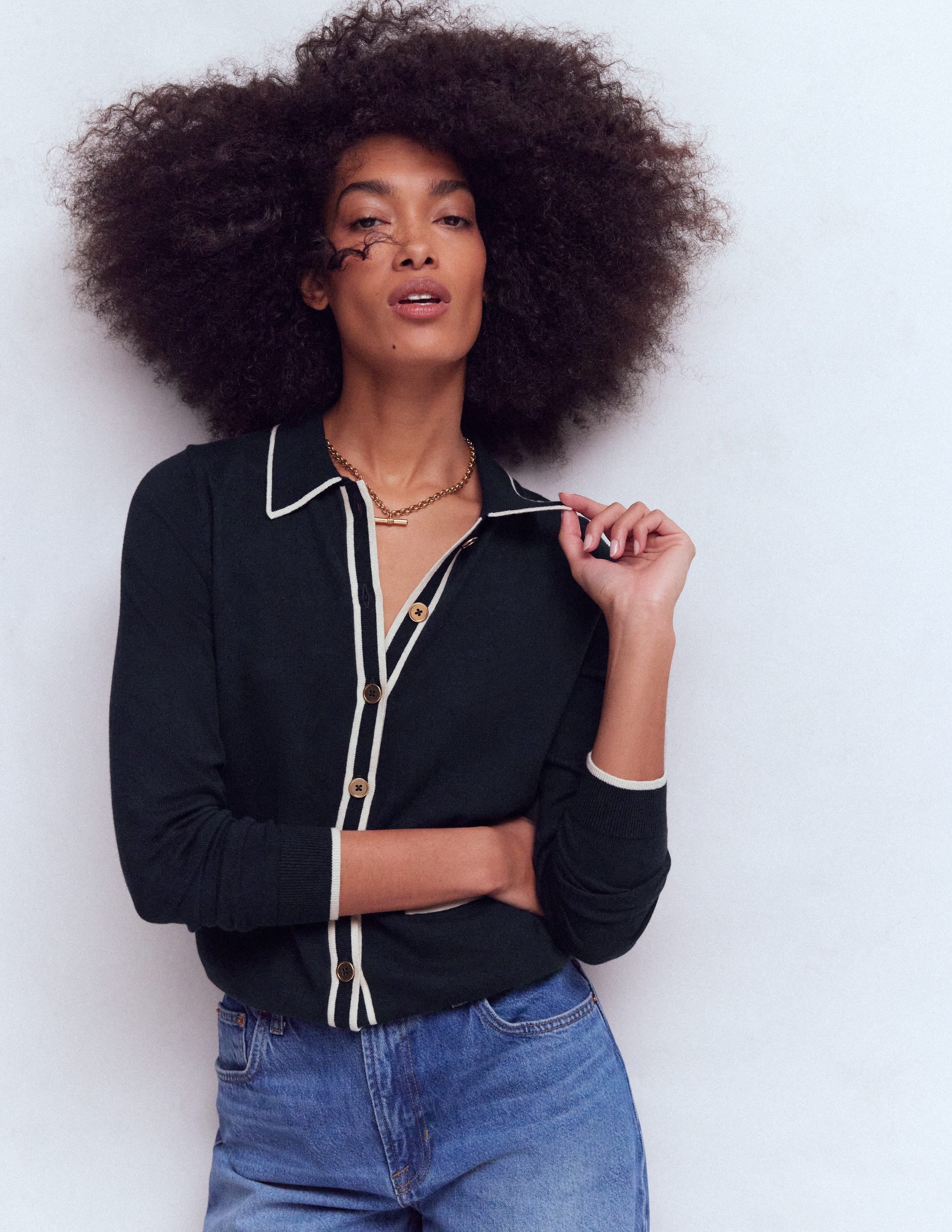 Liz Knitted Collared Cardigan-Navy - Image 4