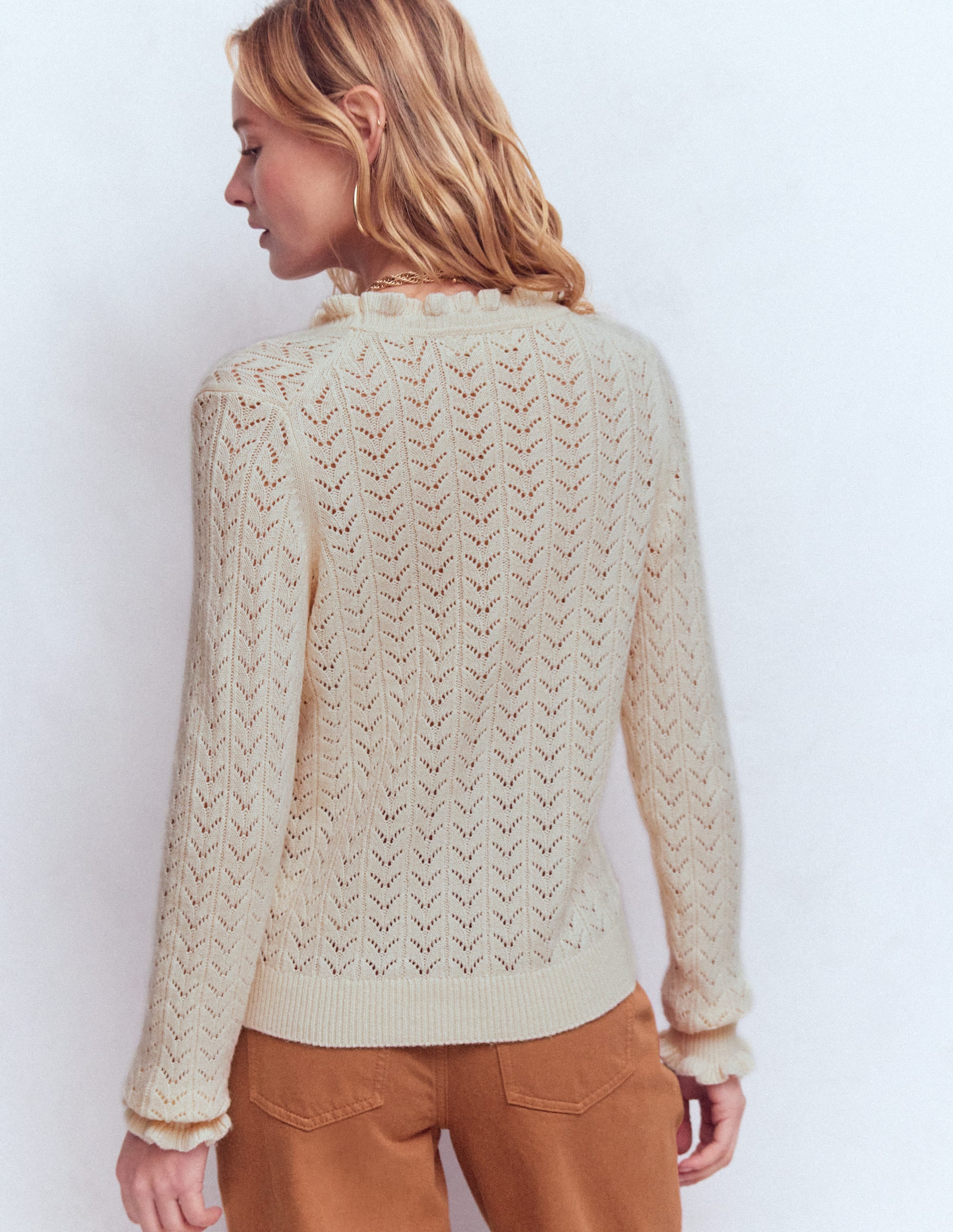 Eloise Frill Henley Jumper-Warm Ivory - Image 3