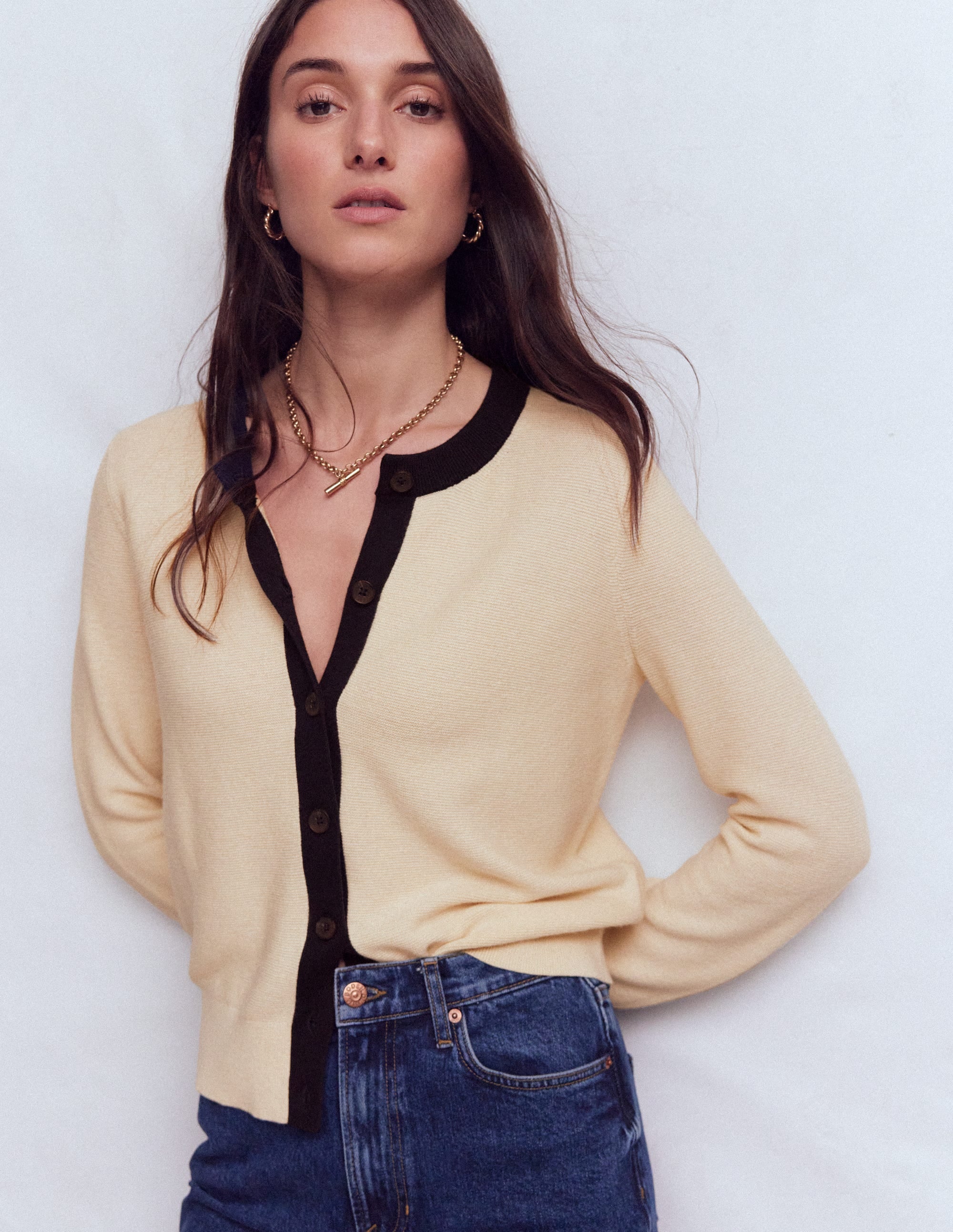 Grace Colour Block Cardigan-Warm Ivory - Image 4