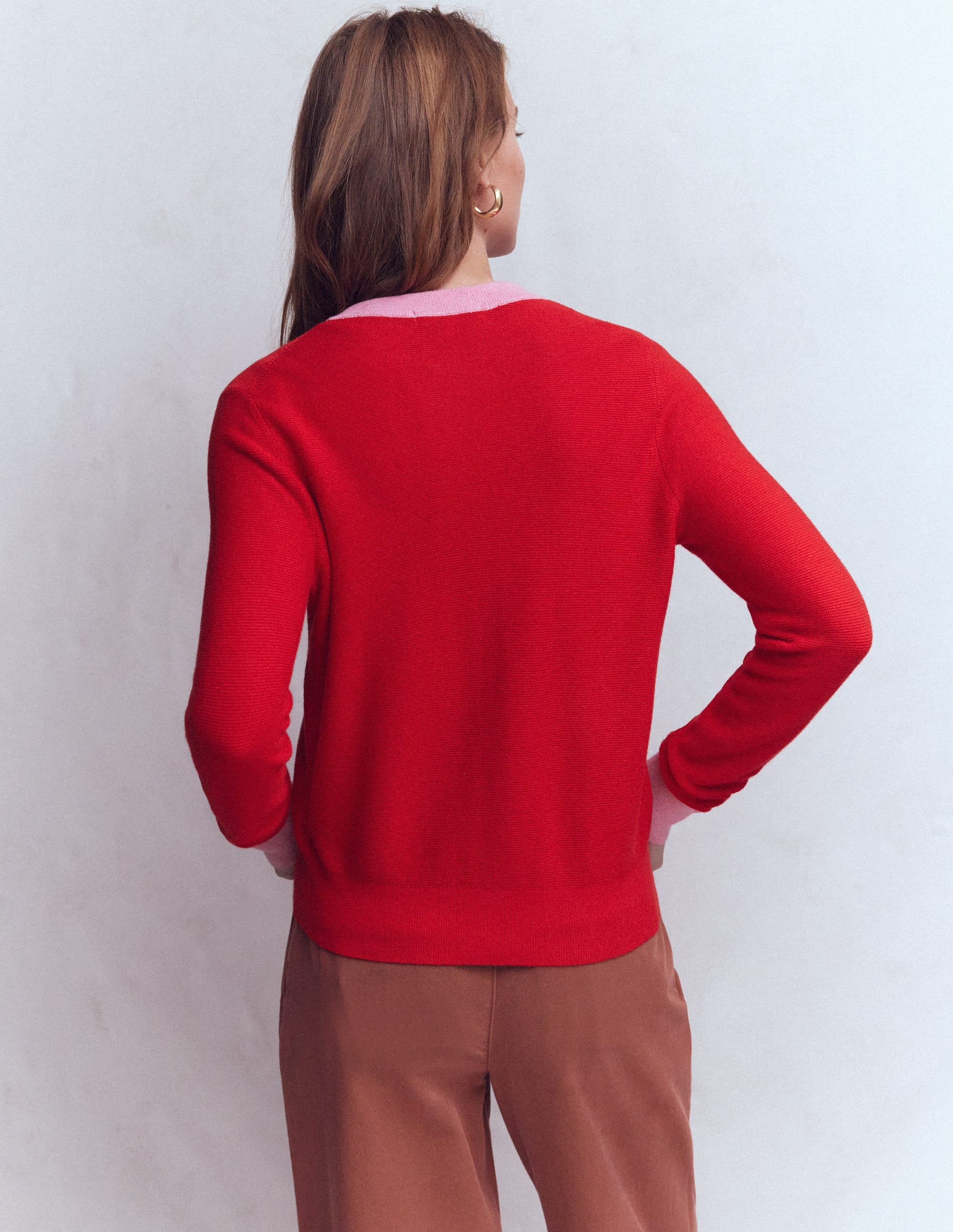 Grace Colour Block Cardigan-Bright Cherry - Image 2