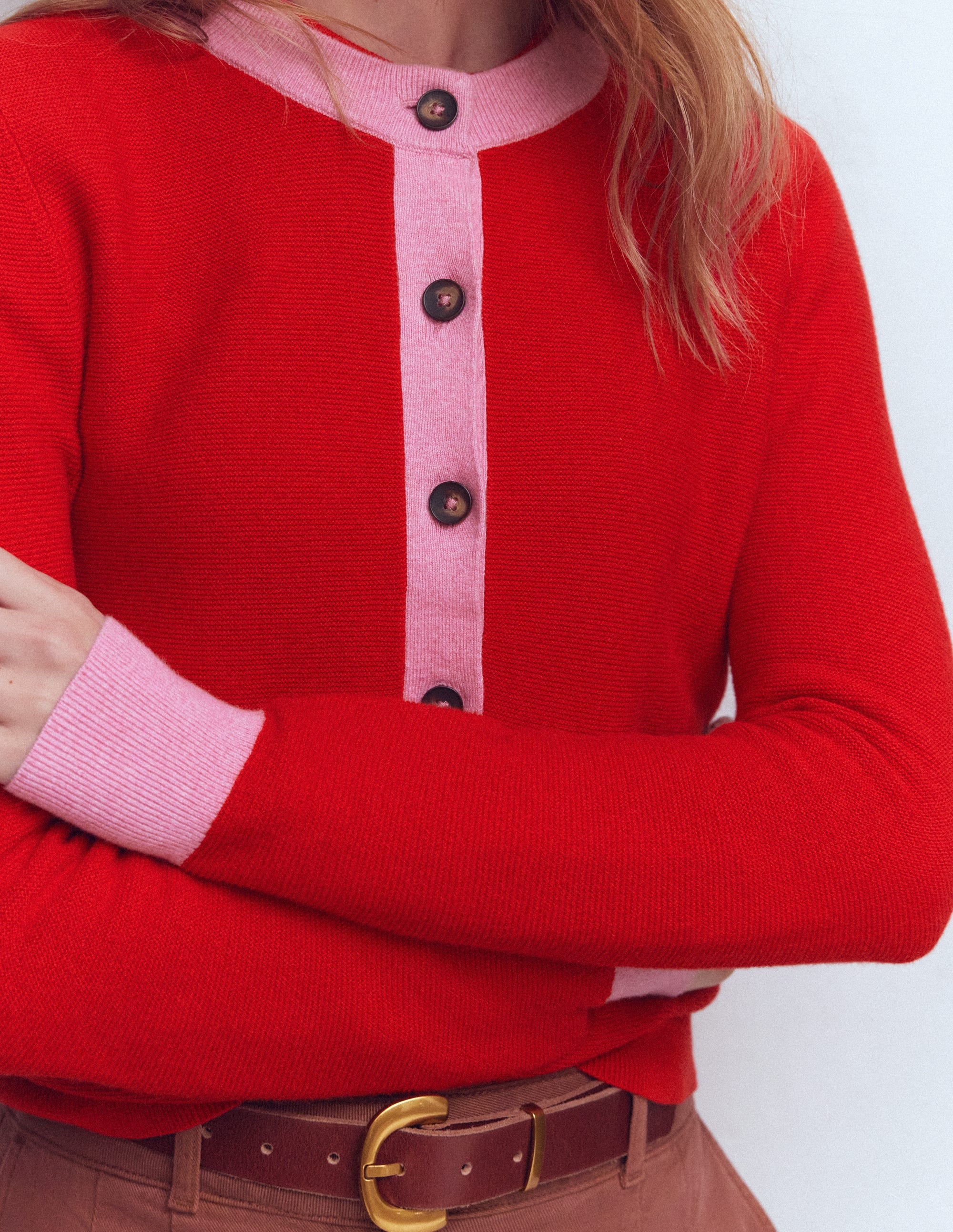 Grace Colour Block Cardigan-Bright Cherry - Image 4
