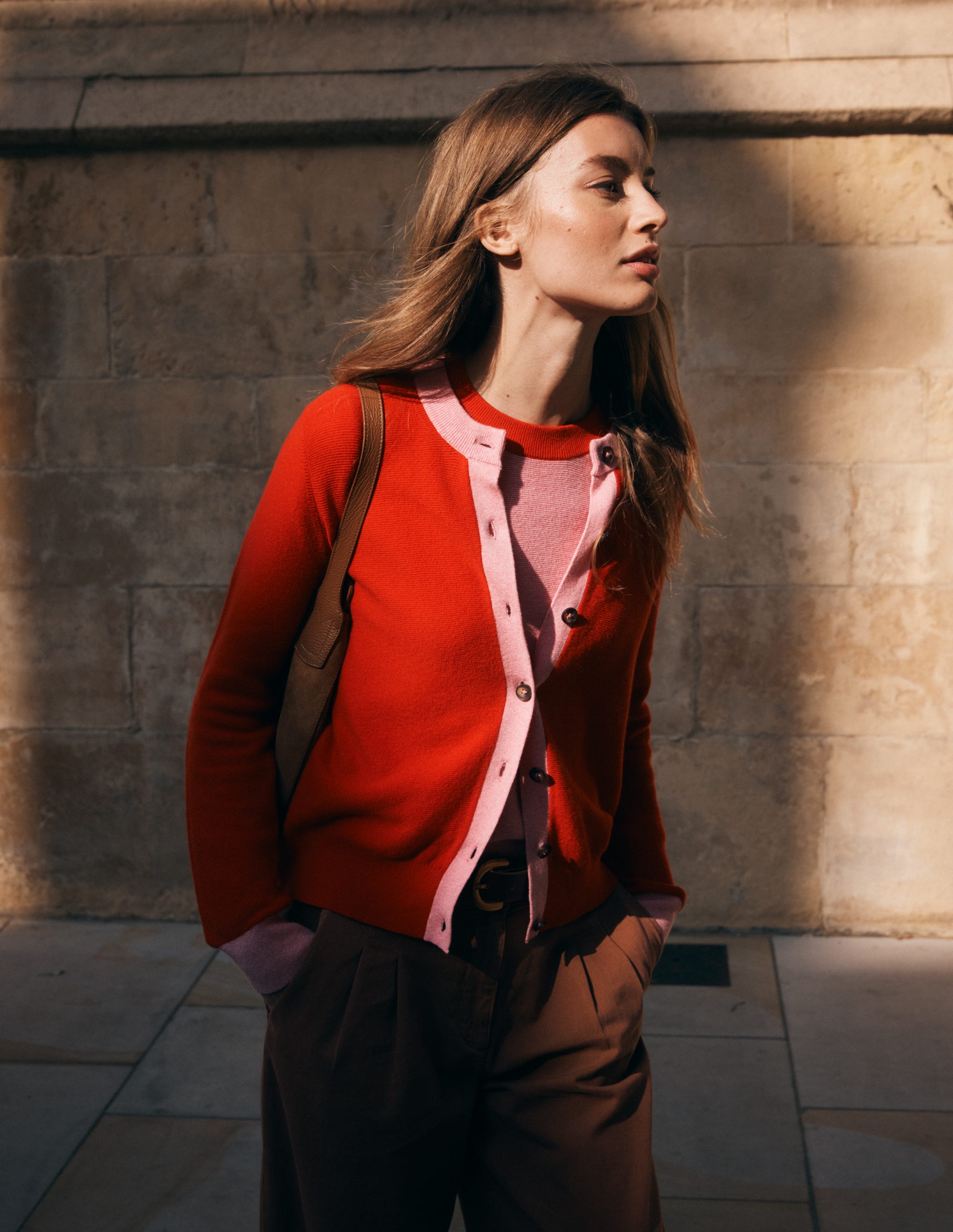 Grace Colour Block Cardigan-Bright Cherry - Image 5