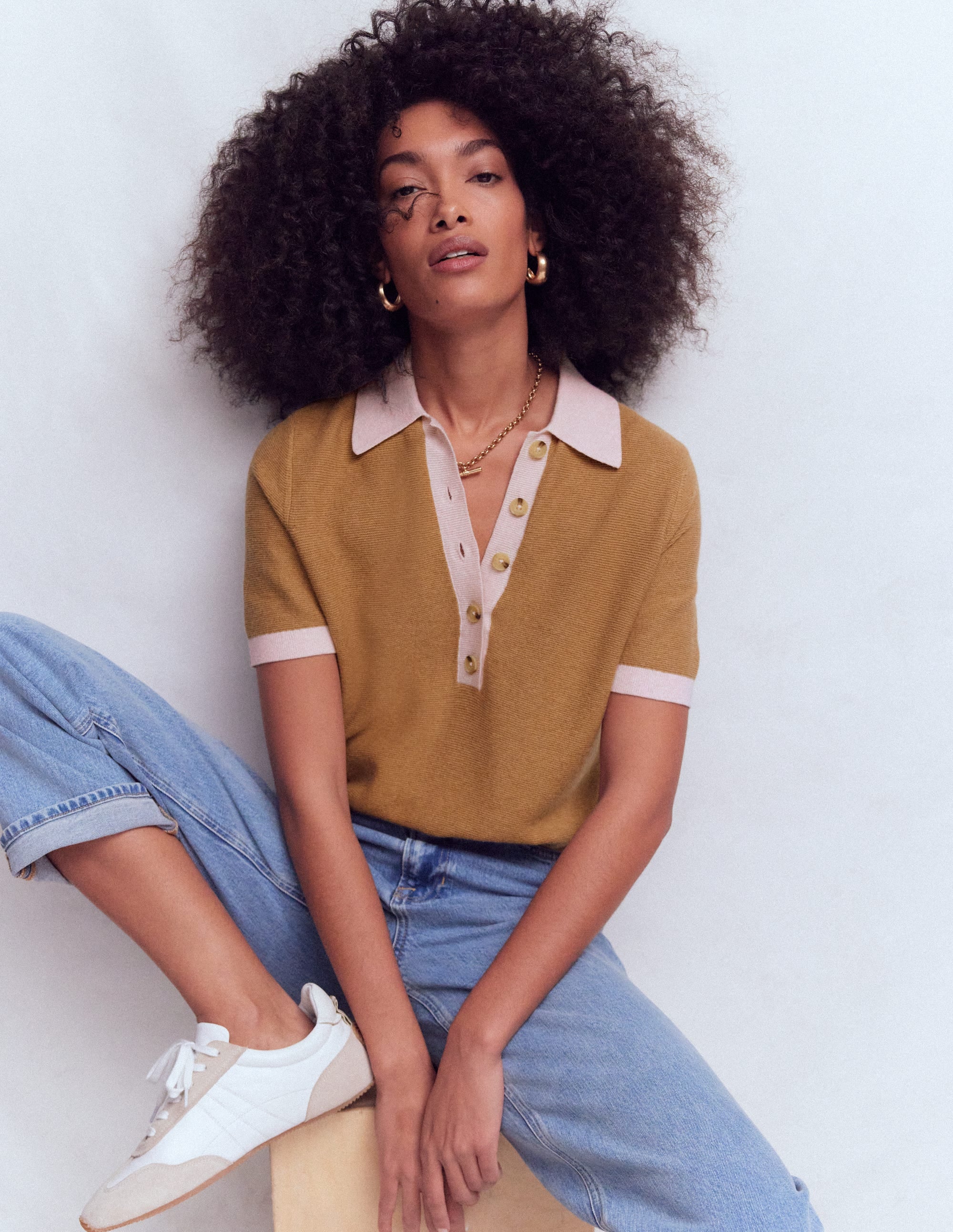 Grace Colour Block T-Shirt-Camel Melange - Image 1