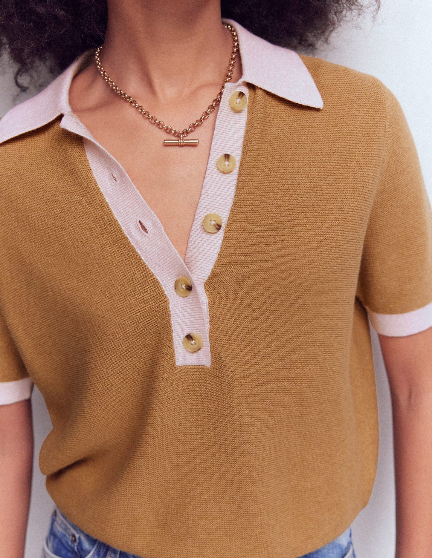 Grace Colour Block T-Shirt-Camel Melange