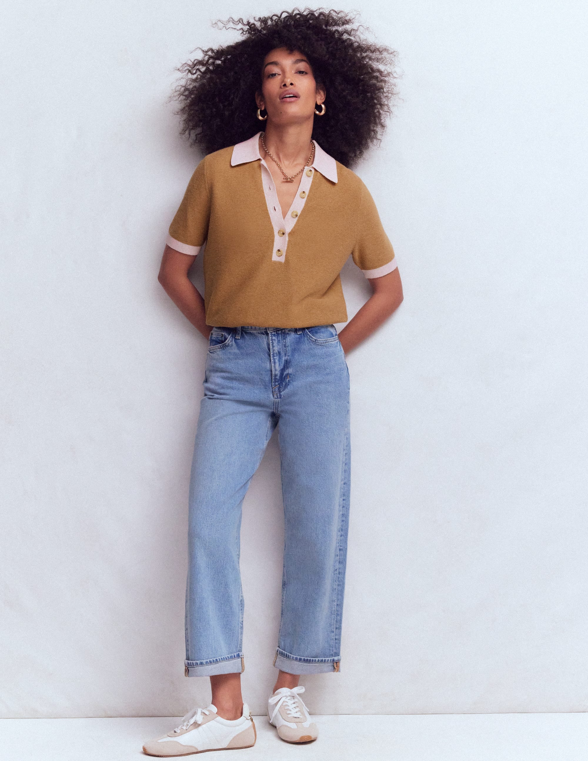 Grace Colour Block T-Shirt-Camel Melange - Image 4