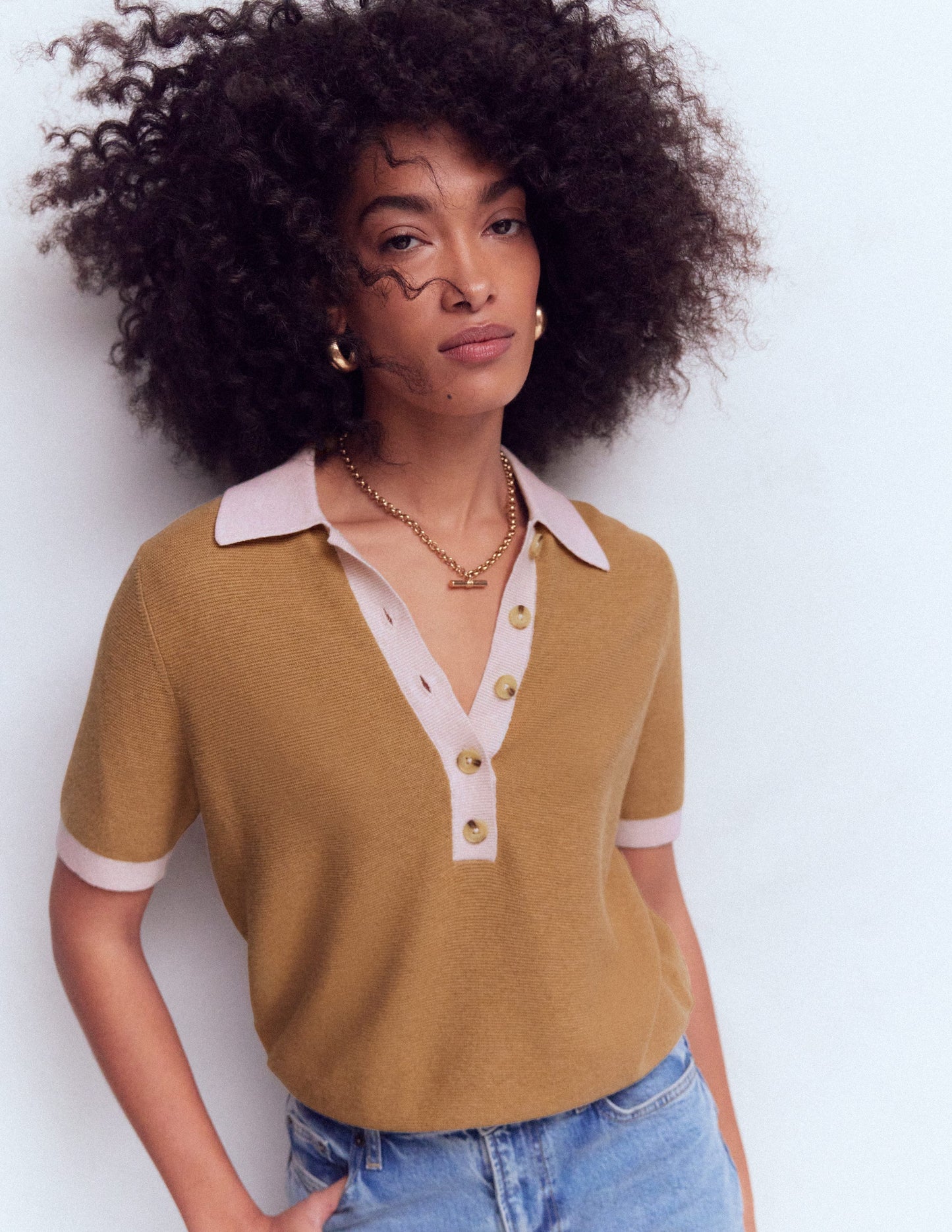 Grace Colour Block T-Shirt-Camel Melange