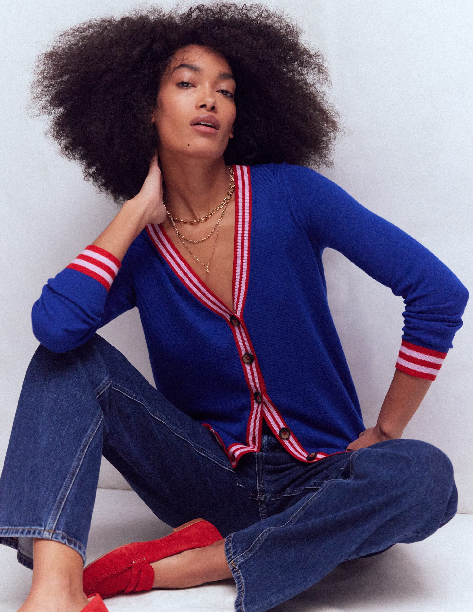V Neck Longline Cardigan-Bright Blue - Image 1