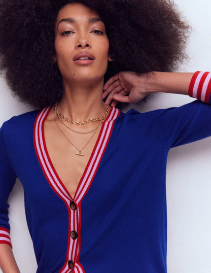 V Neck Longline Cardigan-Bright Blue-2
