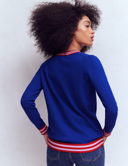 V Neck Longline Cardigan-Bright Blue-3