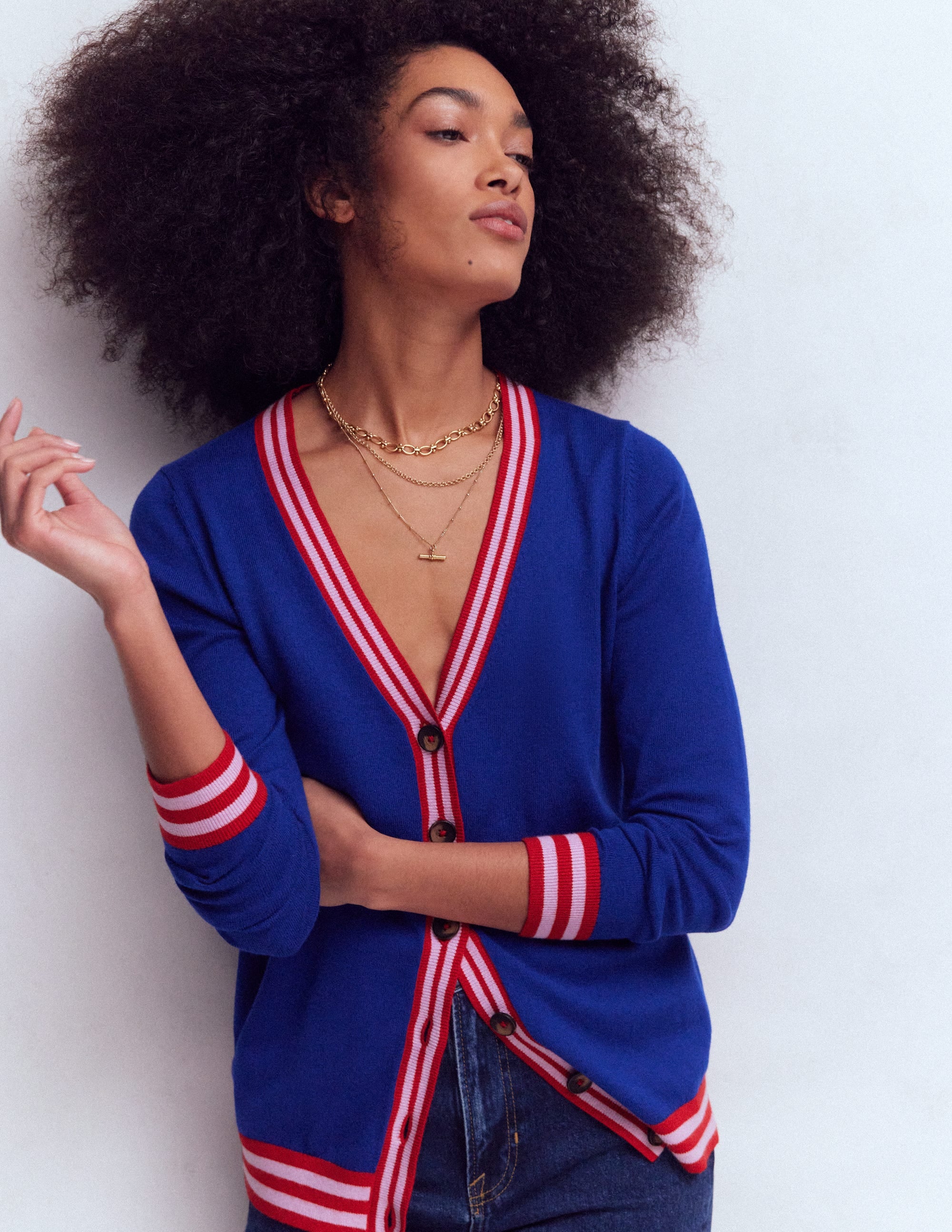 V Neck Longline Cardigan-Bright Blue - Image 4